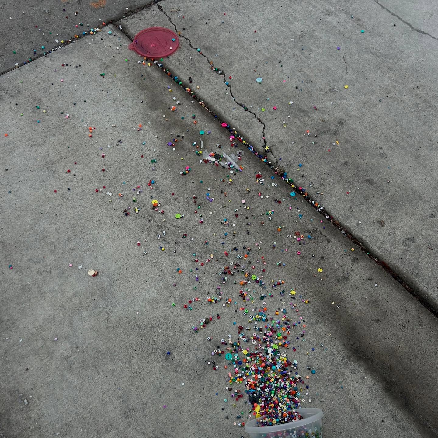 Work hazards. I actually can’t believe that in all my years of transporting beads- sometimes in OPEN containers- this is my first time spilling them!! 😂😂