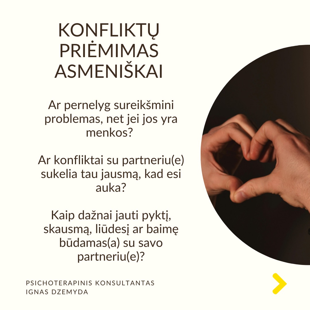 Komplikuoti santykiai atrodo kaip nuolatinis karas. Kai santykiai yra stabilūs, partneriai lengvai sprendžia smulkius nesutarimus. Tačiau jei santykiai tampa komplikuoti, net mažos situacijos gali sukelti pavydą ir nepasitikėjimą. Kelly Brisini (2019) tyrimas atskleidė pagrindinius komplikuotų santykių veiksnius. Pagal juos parengiau klausimus, kurie gali padėti suprasti, ar tavo santykiai yra arba bus komplikuoti.
Santykių neapibrėžtumas. Kiek esi tikras(a), kad liksi šiuose santykiuose? Kiek esi tikras(a), kad tavo partneris(ė) liks su tavimi? Kiek esi tikras(a), kad tavo santykiai tęsis?
Konfliktų priėmimas asmeniškai. Ar pernelyg sureikšmini problemas, net jei jos yra menkos? Ar konfliktai su partneriu(e) sukelia tau jausmą, kad esi auka? Kaip dažnai jauti pyktį, skausmą, liūdesį ar baimę būdamas(a) su savo partneriu(e)?
Pavydas. Ar matai grėsmę savo santykiams, nors realiai jos nėra? Ar dažnai klausi savęs, ar tavo partneris(ė) jaučia ar gali jausti trauką kitam žmogui? Ar jauti stirias emocijos, jei pagalvoji, kad partneris(ė) tave gali apgaudinėti?
Trukdymas siekti tikslų ir pagalbos trūkumas. Ar tavo partneris(ė) stengiasi trukdyti tau pasiekti tai, ką turi ir nori padaryti? Jei susidarai dienos planą, ar atrodo, kad partneris(ė) trukdo jį įgyvendinti? Ar partneris(ė) klausia, kaip gali tau padėti atlikti reikalingus darbus, kad pasiektum savo tikslus?
Vengimas kalbėti apie sudėtingas temas. Ar stengiesi nesikalbėti apie svarbias santykių sritis, kurios kėlė arba kelia problemų? Ar dažnai nekeli jautrių klausimų? Kai kas nors nepatinka tavo partnerio(ės) veiksmuose, ar sugebi kalbėti apie tai? Jei jauti pavydą, ar gali pasidalinti tuo su partneriu(e)?
Ką daryti? Jei teigiamai atsakei į daugumą klausimų, tavo santykiai yra komplikuoti arba gali tokie tapti. Svarbu atvirai apie tai kalbėti su savo partneriu(e). Keičiant savo elgesį galima santykius daryti sveikesniais.
Nepamirškime pasirūpinti savimi!
#psichologija #psichoterapija
#savespazinimas #psichologas #emocinesveikata #psichologinepagalba #savirefleksija #terapija #psichinesveikata #meditacija #gyvenimokokybė #asmeninisaugimas #augimas #santykiai