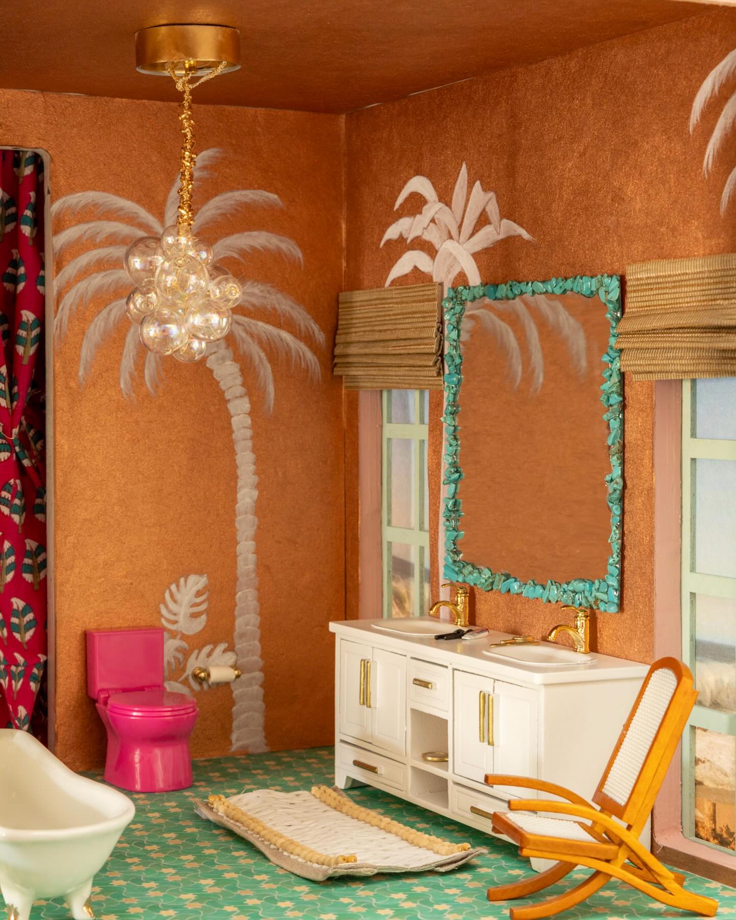 Real life or dollhouse? I painted this tropical wallpaper for the primary bath in my A Holiday in Cabo dollhouse for @lapetitemaisongala Yes, we can replicate this for life size!
📷 @jordangeibelcreative
.
.
.
.
.
#cabohouse #beachhouse #mexicohouse #vacationhome #secondhome #dollhouse #customwallpaper #handpaintedwallpaper #mural