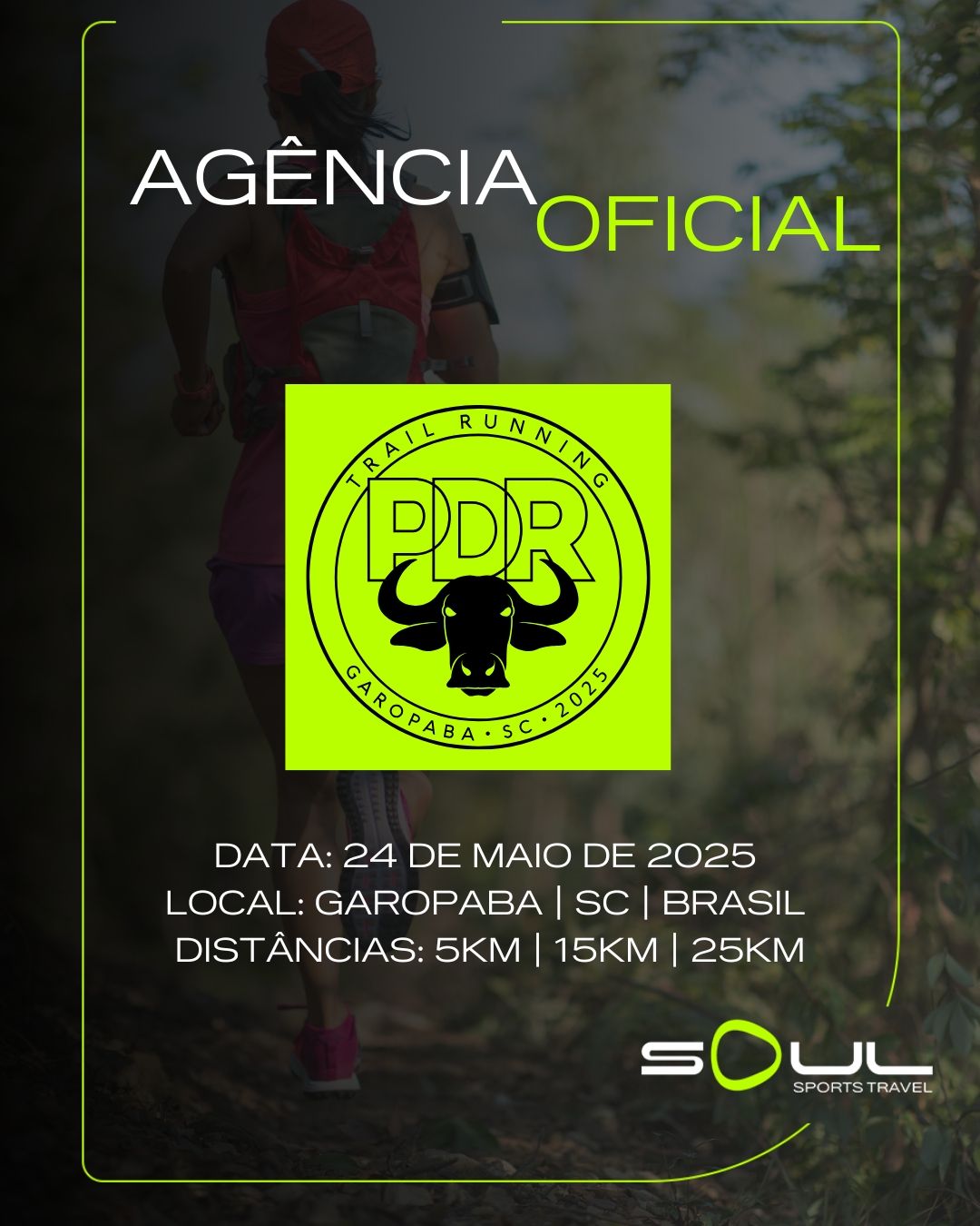 É com muita alegria que anunciamos que a Soul Sports Travel é a agência oficial da PDR Trail Running 2025!
A PDR Trail Sports traz eventos esportivos na natureza, unindo esporte, turismo e consciência ecológica. E no dia 24 de maio, estaremos juntos em Garopaba – SC com os atletas que vão encarar os percursos de 5km, 15km e 25km.
Quer viver essa experiência sem preocupações? Em breve, lançaremos pacotes para você! Fique ligado! 👀🔥
Descubra o mundo através do esporte, vem com a gente!
#soulsportstravel #PDRTrail #trailrunning