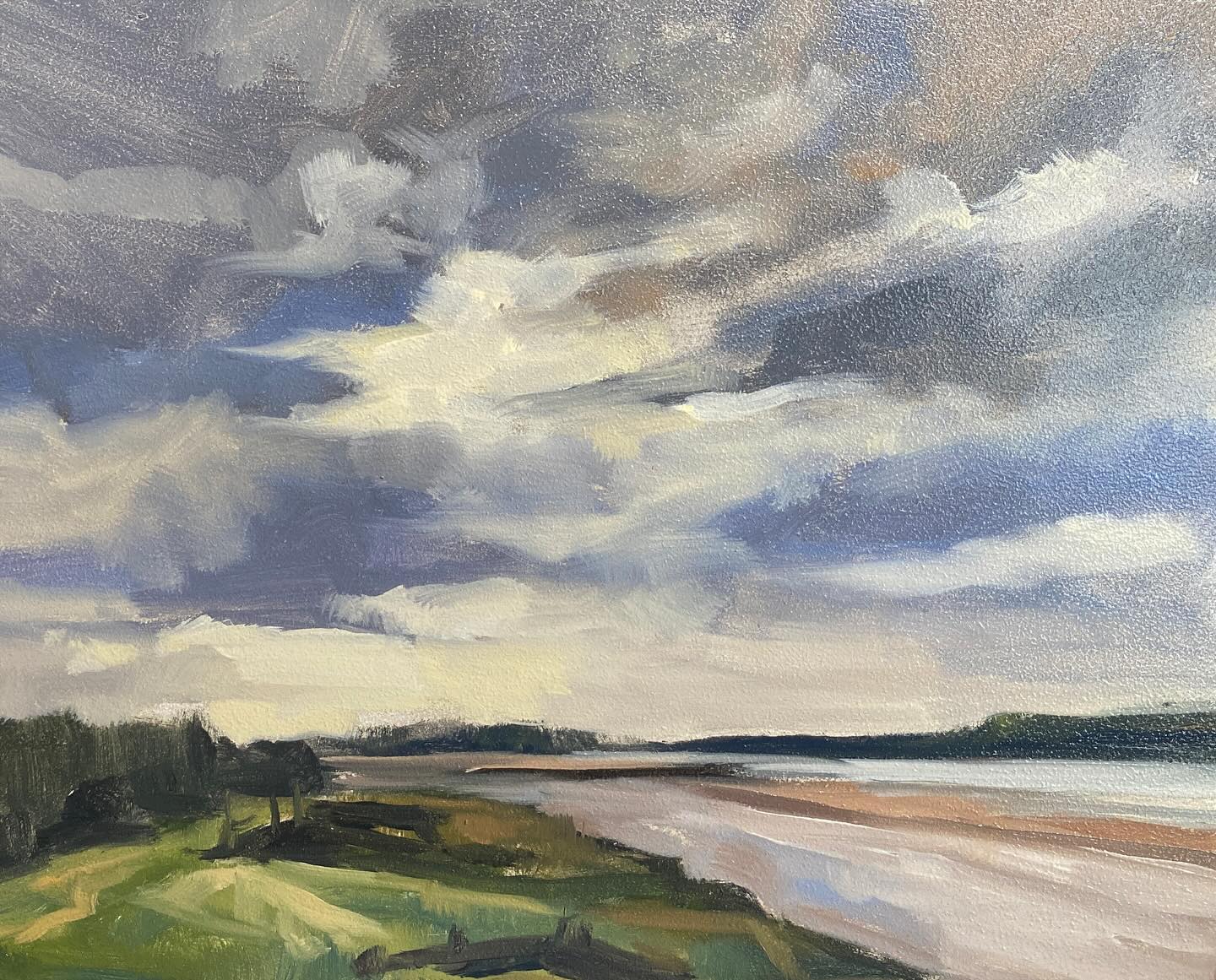 Sky challenge day 20.
Ok so I haven’t really painted the sky every day in February, and I am failing to paint the actual sky that’s actually here because it’s literally been the same all day every day since this challenge began. Thee is a limit to how many grey skies one can paint with enthusiasm.
So I’ve resorted to painting from my photos – this is a Moody sky above the ships graveyard at Purton. I love this place it’s so desolate but interesting.
I’ve really tried to be very loose with my brush strokes, paint it quickly, and not blend. . Not sure what I think of the result, but I’m resisting the temptation to tweak. Can you notice the black hulks in the foreground? – again I’m not going to embellish them but will probably paint a more detailed view another time.
I’m enjoying this challenge, who wouldn’t enjoy painting lots of skies? I do wonder whether I might revisit it in June/July/September/ in fact any month at all other than February 🤣🤣
#walsomskystreak #severnestuary #shipsgraveyard #purtonhulks #moodysky @johnwalsom