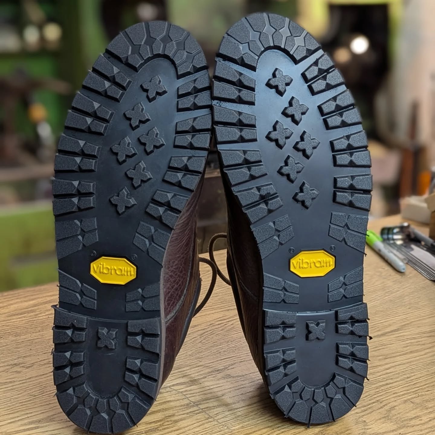 A pair of Brasher walking shoes fitted with the Vibram 1009 Marmolada
#shoerepair #brasher #bootrepair #cobbler
