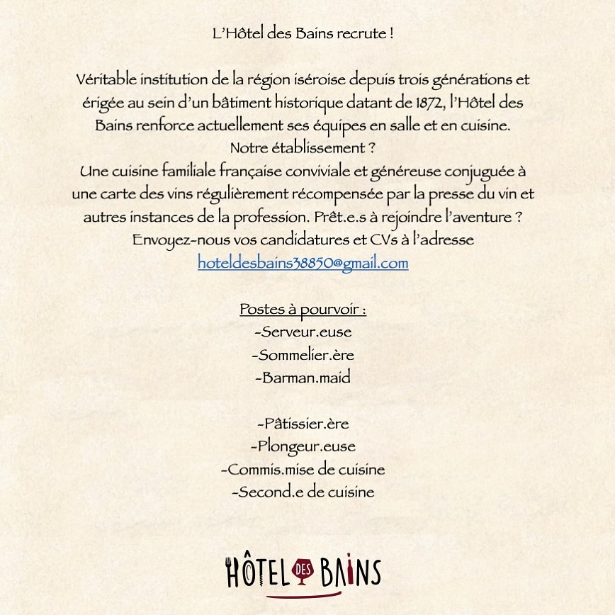 #recrutement #emploi #cuisine #sommellerie #salle #bistrot #meilleurcartedesvins #rejoinsnous #restauration #nouvelleaventure #🍷 #etablissementfamilial #convivialite #générosité #partage #travailledequipe #teamhdb