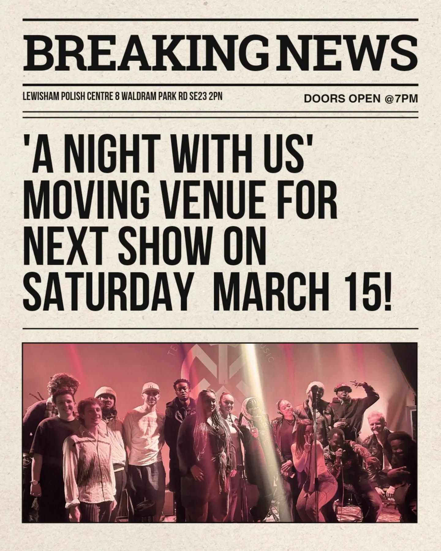 🚨🔥 Breaking News: A Night With Us is coming to the Lewisham Polish Centre! @lewishampolishcentre 🔥🚨
ON SATURDAY 15TH MARCH 💫💃🏽✨🌛
We're still rocking Temple of Art and Music, but we’re excited to bring this amazing show to a new community in South London! 🎤💥 And yes this time... it's on a SATURDAY 🙌🏽🥳
Get ready for unforgettable music, vibes, and moments you don’t want to miss! 🎶✨
Tickets are LIMITED —secure yours NOW and be part of the excitement! Biooo🎟️
As always, shout out to our sponsors @cafe_croftonpark
🌛✨🥳 Check them out for the most amazing food 🤤
#BreakingNews #ANightWithUs #LewishamEvent #LiveMusic #InovisionEvents #SouthLondonVibes #NewCommunity"