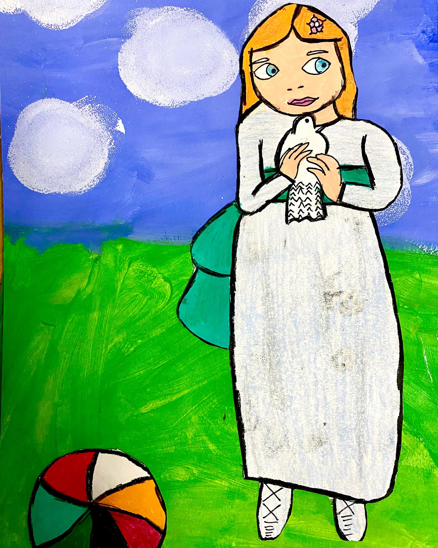 Variations ur l’#enfantaupigeon de #picasso #gouache #collage #kidsart #kidsartworkshops #atelierdartsplastiques