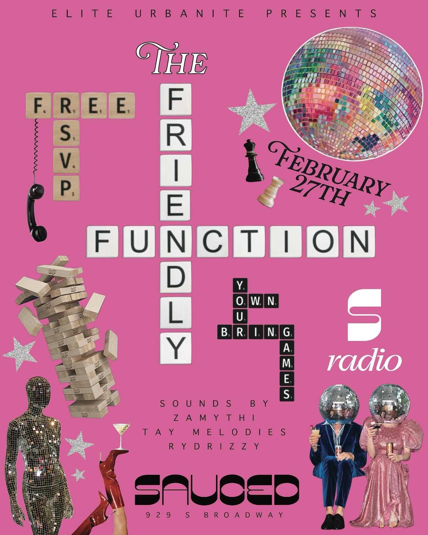 ✨New year, new venue, new day, & new friends! 🪩
🥂 The Friendly Function is back and better than ever! Join us at the LOBBY of Sauced LA on Thursday, February 27th (21+ only) 🍷 RSVP IN BIO! 🔗
🧊Break the ice by playing games with new people! Bring your own or play one of ours!🃏
💿 We’ve got sounds from our lovely DJ’s — Tay Melodies, Zamythi, and Rydrizzy 🎶
♟️Get ready to start 2025 off right by meeting your new crew at The Friendly Function! 🎲
🅿️ Street parking & ride share suggested 🚙
#eventsinla #losangeles #gamenight #eliteurbanite