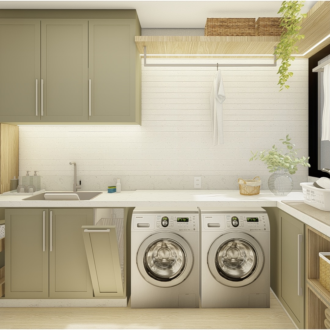 Eficiência e estética em um só espaço!
Lavanderias também merecem um design inteligente! Aqui, equilibramos funcionalidade e aconchego com tons neutros, iluminação suave e organização estratégica.
Criamos ambientes que transformam a rotina em uma experiência mais prática e agradável.
Lavanderia Compacta e Funcional
Minimalismo e organização para o dia a dia!
Espaços pequenos pedem soluções inteligentes: com armários planejados e uma bancada funcional, este projeto otimiza cada centímetro sem abrir mão da elegância.