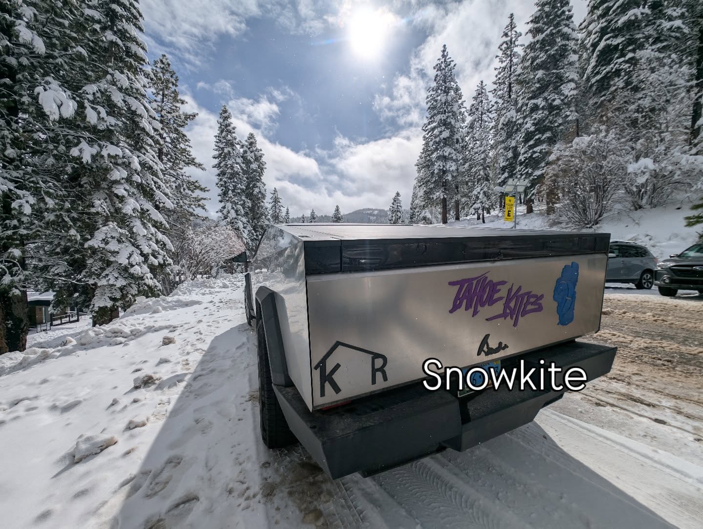 #cybertruck billboard get into #snowkiting with Tahoe Kites. Fun on the #snow when the #wind is blowing.