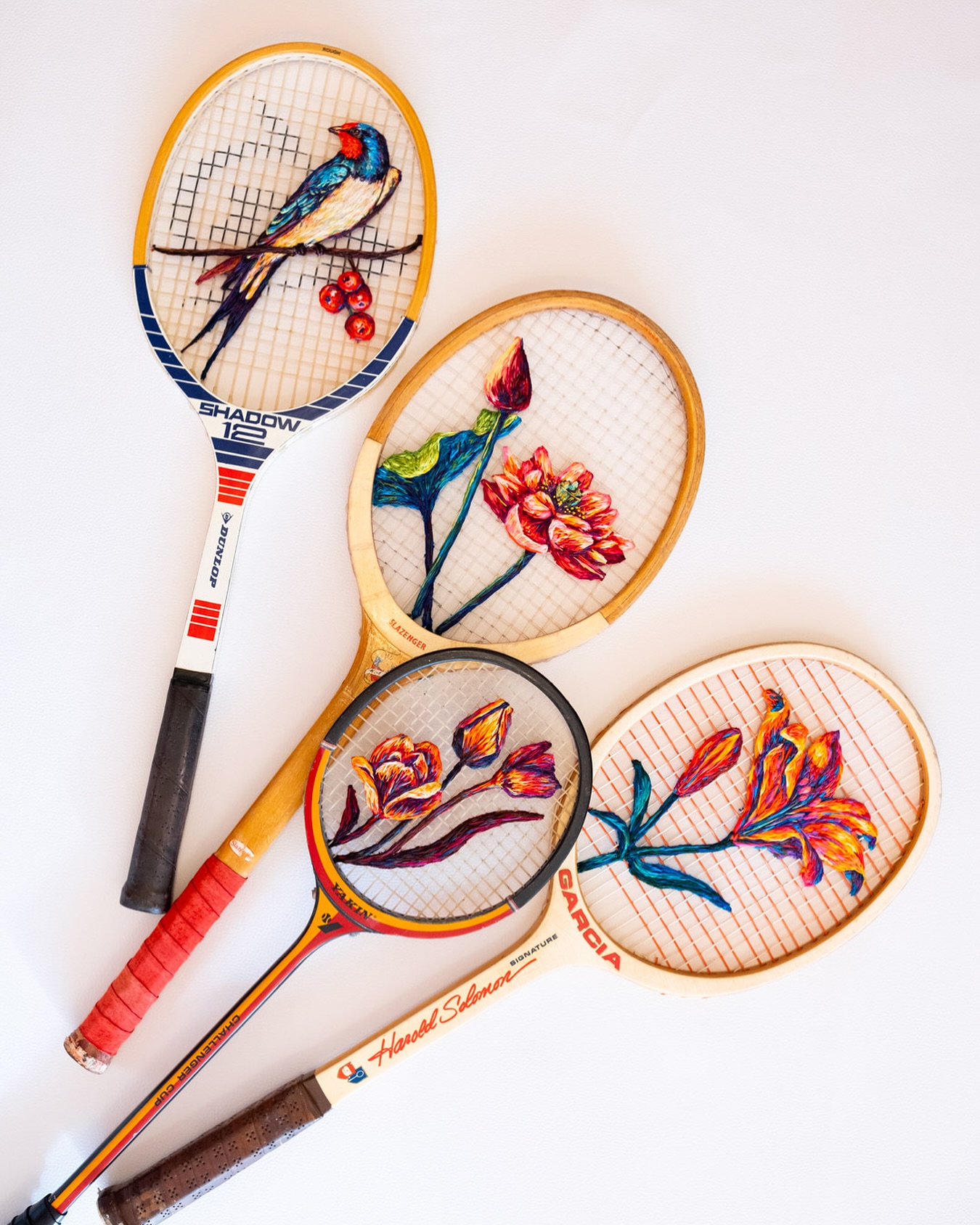 I really love making these and seeing them together in a group. Evidence that we are better together.
Big hearts shooting out of eyes for everyone who nabbed an original ✨
#embroidery #upcycled #fibreart #whataracket #needlework