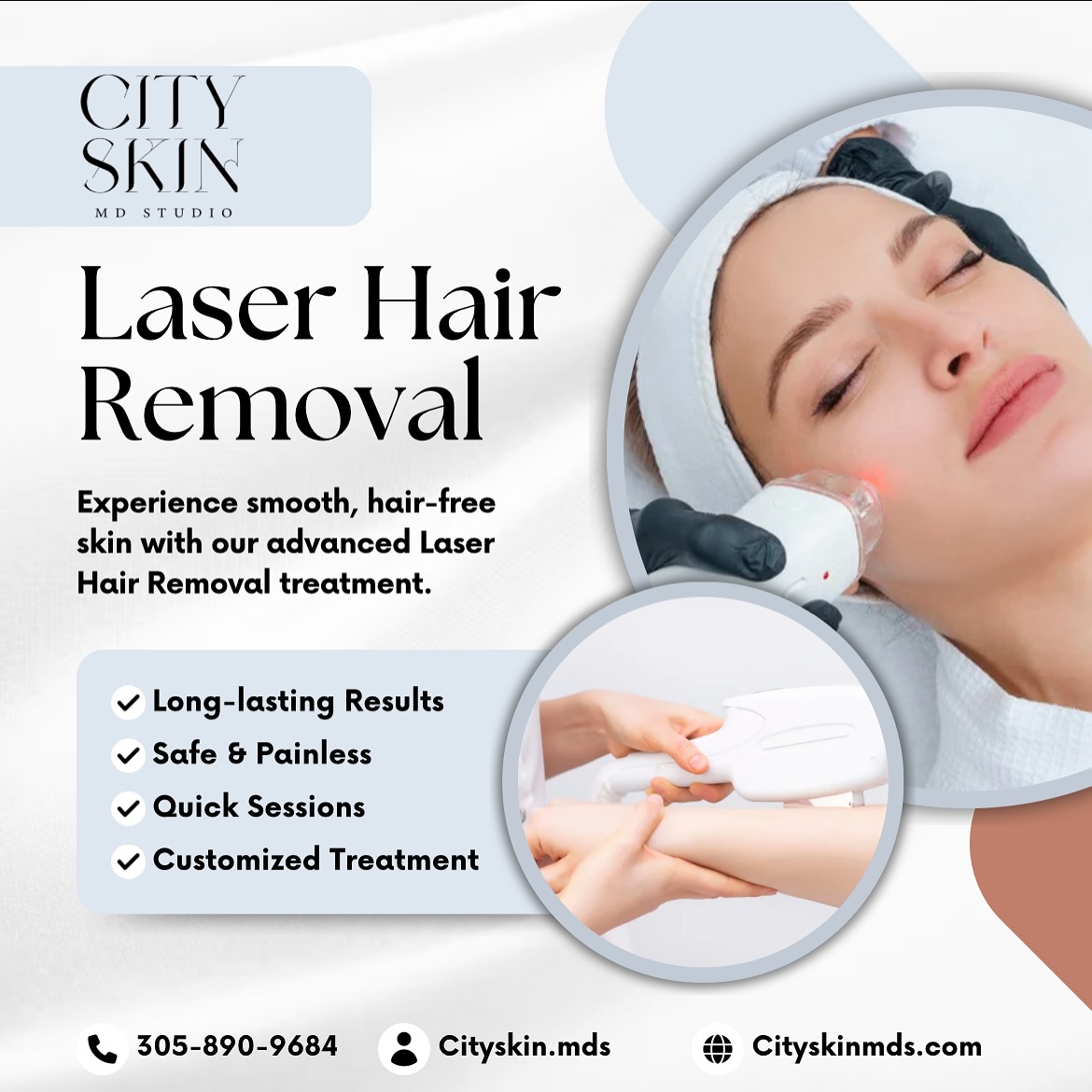 ✨ Smooth Skin, Even Smoother Deals! ✨
Say goodbye to razors and hello to silky, hair-free skin with our limited-time laser hair removal special!
🔥 Buy a Large Area, Get a Small Area FREE!🔥
✔ Fast & Effective – Say goodbye to unwanted hair in just a few sessions
✔ Long-Lasting Results – No more shaving, waxing, or plucking
✔ Safe for All Skin Types – Advanced technology for a comfortable experience
Large Areas Include: Legs, Back, Full Arms, Brazilian
Small Areas Include: Underarms, Upper Lip, Chin, Bikini Line
✨ Don’t miss out—book your session today! ✨
📅 Limited-time offer | 📍 Call or schedule online at cityskinmds.com #laser #laserhairremoval #cityskinmds #smoothskin #smallbusinessowner #smallbusinesssupport