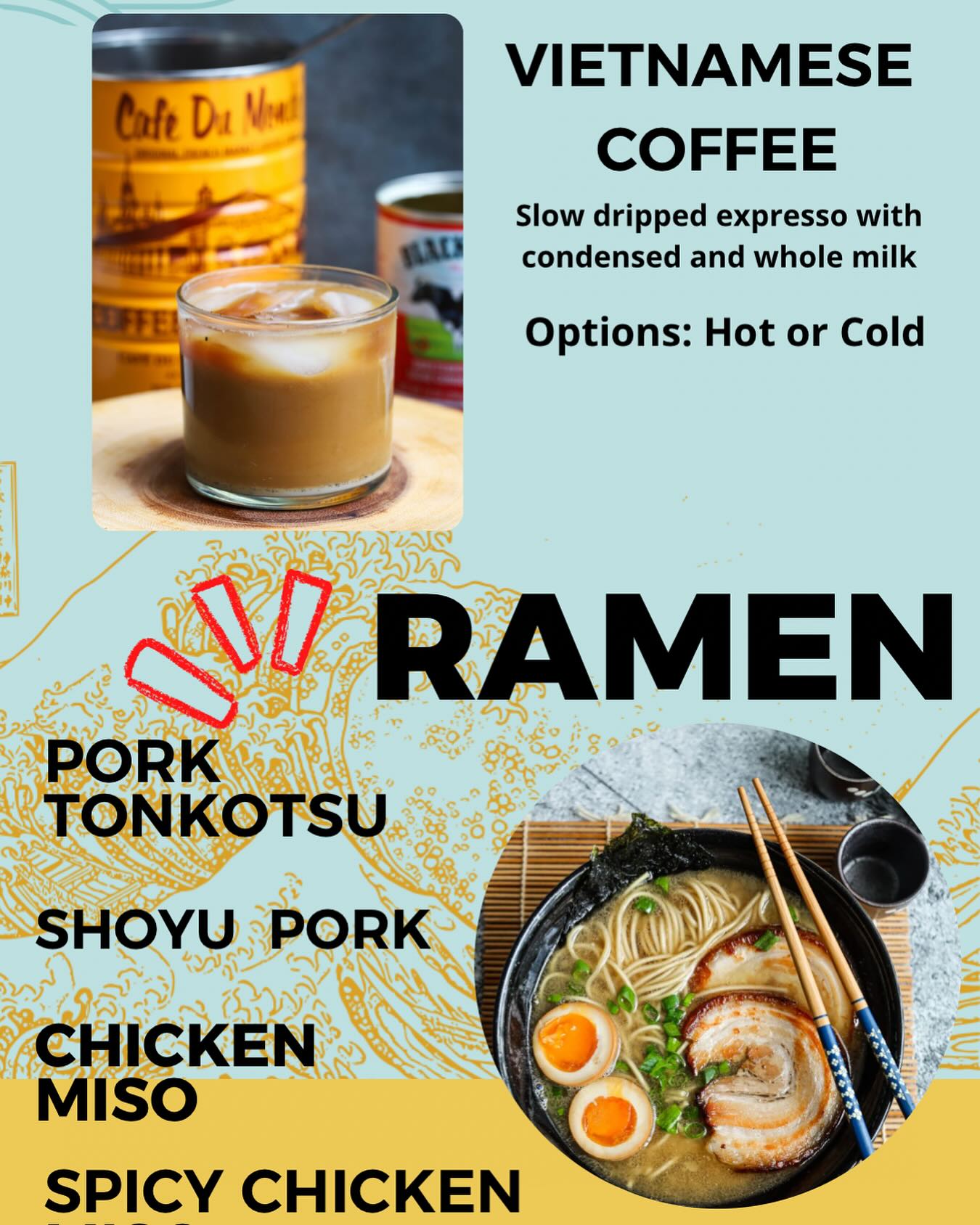 Craving some rich Vietnamese coffee and steamy hot ramen in this snowy day? Then we have your craving fulfilled!!! Open at regular hour today, see you soon.