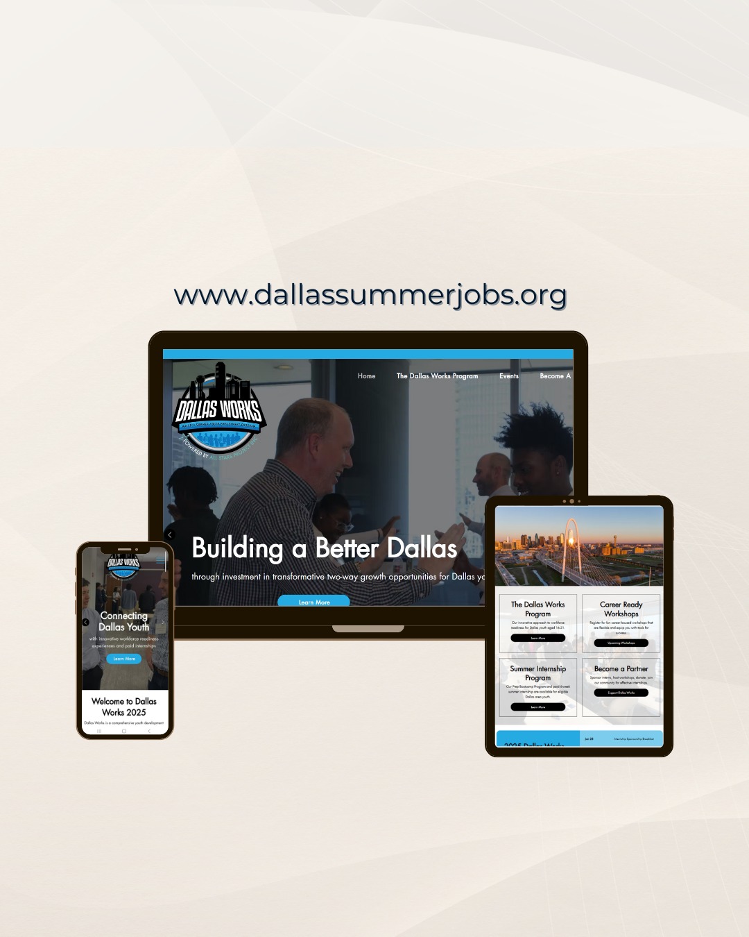 We’re so thrilled to announce the launch of our newest website – Dallas Works powered by All Stars Project Inc.! Dallas Works is a comprehensive youth development program that provides young people with life-changing workforce readiness experiences. We were thrilled to work with such an inspiring and impressive organization to completely revamp their website with modern design, thoughtful architecture, and clear communication. We can’t wait to see all the young people that will benefit from this program!
#website #dallas #launch #modern #design