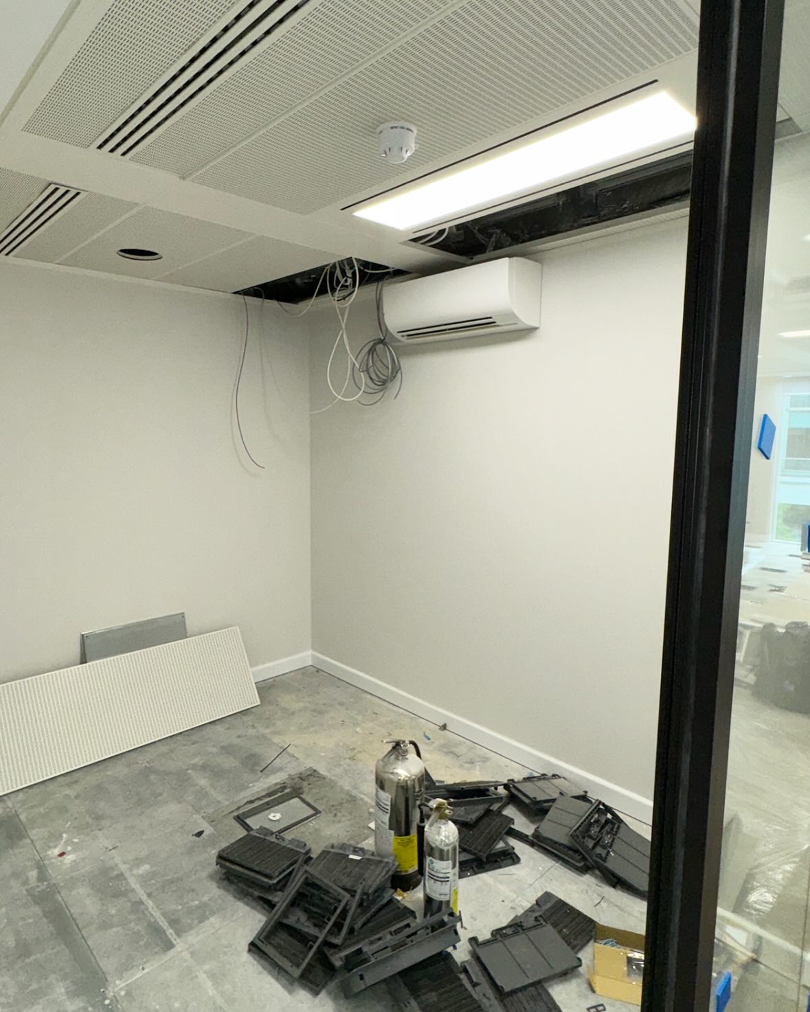 Various works carried out recently in Cheapside to allow for layout changes. We validated all equipment, installed new secondary air ductwork to the base build FCUs, installed a new extract system for a kitchenette, installed a new 6 unit VRV system and moved existing DX comms units