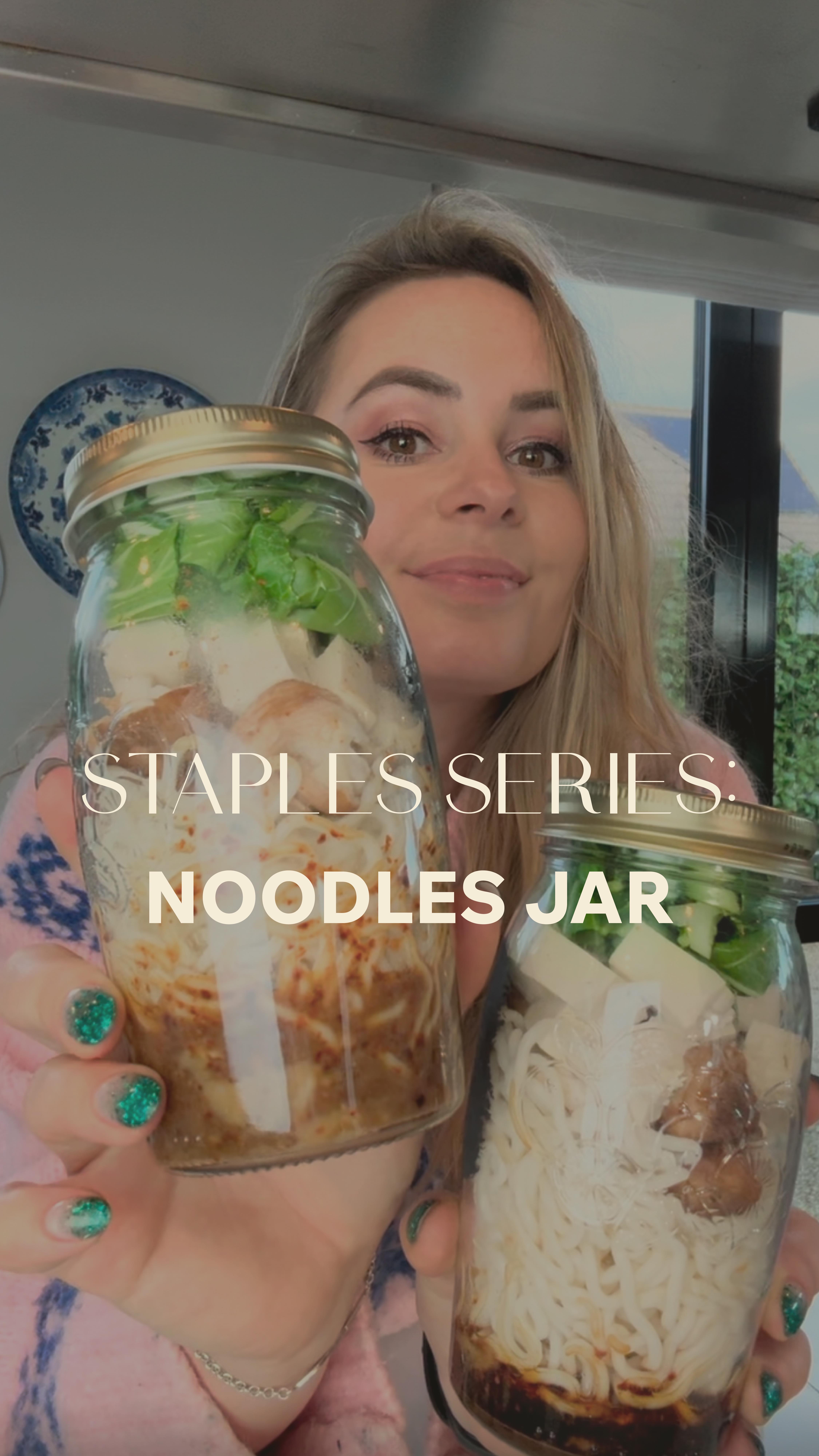 STAPLES SERIES – Easy Noodle Jar 🍜
By Muse Aisha Bartels former Female Gym owner and graduate of the Cornell T. Colin Campbell center for Nutrition Studies 💫
This delicious and customizable noodle jar is perfect for busy days! Prepare a few jars ahead of time, store them in the fridge, and simply add boiling water whenever you’re ready for a quick, warming meal.
Ingredients (per jar)
Seasoning:
½ lime (juice)
2 tsp sesame oil
2 tsp soy sauce
1 heaping tsp miso paste
1 tsp chili flakes (adjust to taste)
Main Ingredients:
1 package precooked wok noodles
A handful of your favorite veggies (e.g., carrots, bell peppers, spinach, mushrooms)
50g tofu, cubed
½ spring onion, finely sliced
Boiling water (when ready to eat)
Instructions
Prepare the Seasoning:
In a heatproof glass jar of your choice, mix the lime juice, sesame oil, soy sauce, miso paste, and chili flakesuntil well combined.
Assemble the Noodle Jar:
Layer the precooked noodles, chopped veggies, tofu, and spring onion on top of the seasoning. Do not add water yet! Seal the jar and store it in the fridge for up to 4 days.
When Ready to Eat:
Take the jar out of the fridge at least 30 minutes before adding boiling water to prevent the glass from cracking due to the temperature change.
Pour in boiling water, just enough to cover the ingredients.
Stir well, let it sit for 2-3 minutes, and enjoy your quick, homemade noodle soup!
Tips & Variations
🌱 Swap tofu for tempeh, marinated jackfruit, or edamame for a delicious vegan protein boost.
🌶️ Adjust the spice level by adding more or less chili flakes.
🥦 Try different veggies like baby corn, bok choy, or edamame for variety.
This homemade instant noodle jar is not only super convenient, but also healthy, flavorful, and fully customizableto your taste. Enjoy! 🍜
#noodlejar #mealprep #healthyrecipes #recipeoftheday #nutrition #thetinymuse
