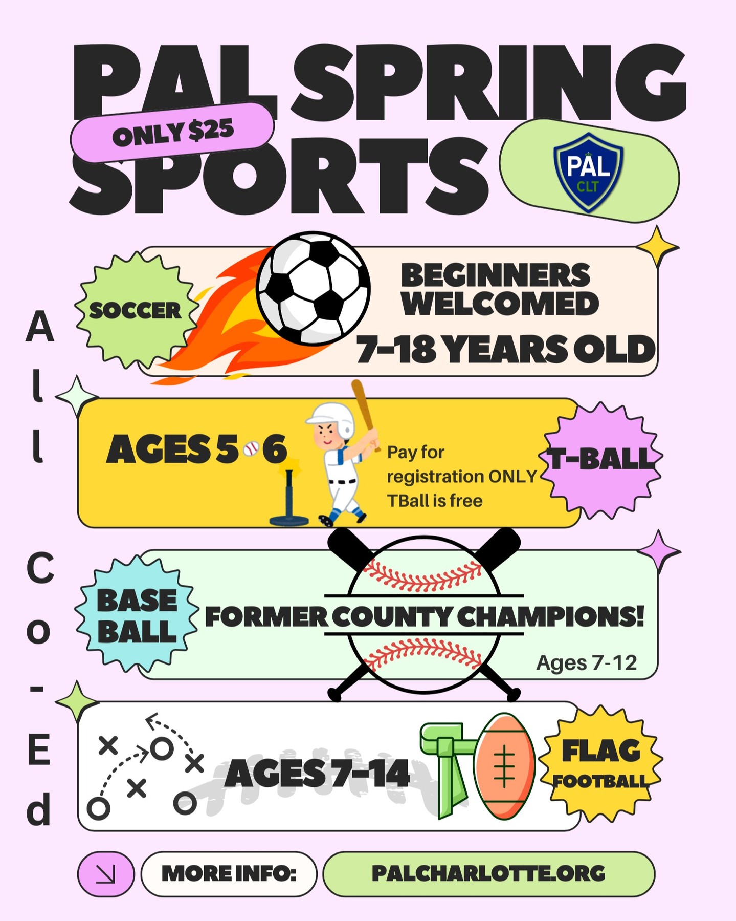 Affordable, experienced staff, beginner friendly and centrally located in the Queen City.
#athletics #charlotte #charlit #sports
#youthfootball #soccer #baseball #tball #flagfootball #popwarner #palclt #queencity #charlotte #carolinapanthers #mecklenburgvorpommern #futbol #charlottesports #charlottemoms #cms #charmeckschools