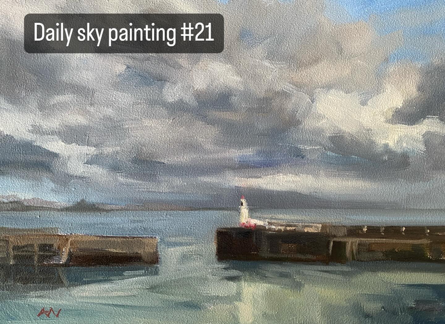 Another day another sky - I am enjoying this challenge, even though I have clearly decided that plein air painting may be ( temporarily) overrated ….🤣🤣
This is Newlyn Harbour- photographed when I arrived late ( who? Me? Late? ….never….. 🤣😬) for a brilliant three day course with @clarebowenartist and a lovely group of artists in Newlyn.
I barely got a chance to paint it at the time- ao today i painted this from my photograph and oil sketch….. swipe left for the cropped photo ( and again for todays actual sky. Which i will not be painting. For a change!! )
I have some fab memories and photos from that trip- it may feature again before the month is out !!
I couldnt help but slightly embellish/ enlarge St Michaels mount in the distance ? Artistic licence well used ? Or a bit twee…… ? Not sure but thought it a bit trivial for a poll!!
#newlyn #harbourview #walsomskystreak @johnwalsom #cornishlife