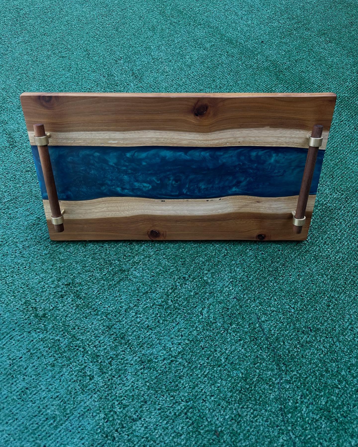 Live edge black acacia and resin tray - 24 by 10 inches and 3/4 inches thick