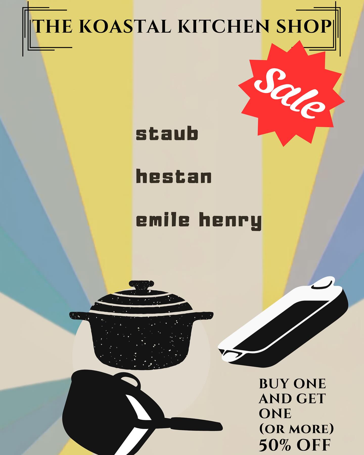 New in sale. Staub, Heston and Emile Henry. Buy one and get all additional items from these brands at 50% off. #shopmendonoma #gualalaca #searanchcalifornia #shopsmall #shopsmallbusiness #TheKoastalKitchenShop #YourKreativeKitchenShop #KoastalKitchenGualala