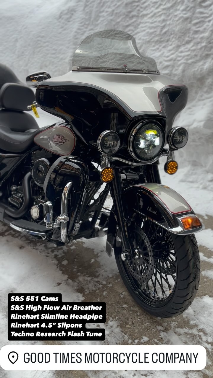 Bit of a boost in style and performance for this 2010 Electraglide Classic.
- @sscycle 551 Cams
- @sscycle High Flow Air Breather
- @rinehartracing Slimline Dual Headpipe
- @rinehartracing 4.5” Slipon Mufflers
- @technoresearch Flash Tune
- Gloss Black Powder Coated forks and motor covers by @gorillacoatings
- @progressivesuspension Front Spring Upgrade
- @dna_specialty_inc King Spoke Wheel set and brake rotors
- 21” Front Wheel
- 18” Rear Wheel
- @ridedunlop American Elite Tires Front and Rear
- @klockwerk Flare Windshield
Good Times Cycle
GT Cycle Inc.
Shallow Lake, ON 🇨🇦
519-935-2424
#gtcycle #goodtimescycle #harleydavidson #shallowlake #supporttheindependents #supportlocal #sscycle #rinehart #kingspoke #dunlop #klockwerks #technoresearch #powdercoat #electraglide #flhtc #owensound #collingwood #kincardine #tobermory #portelgin #wasagabeach #saublebeach #ontario #canada #canadaian #supportcanadian