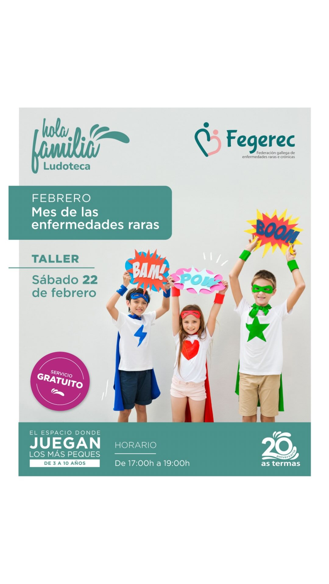 Este sábado, os espero en la ludoteca del Centro Comercial As Termas @astermascc para un taller infantil gratuito de 17:00 a 19:00 h. 🌟 Está dirigido a niños de 3 a 10 años, donde crearemos manualidades y aprenderemos juntos mientras visibilizamos las enfermedades raras. 💚🧩
Quiero dar las gracias al Centro Comercial As Termas por su apoyo en esta causa tan importante, y también agradecer a Carmen Imaxinatia y a Eva, vocal de la FEGEREC, por su colaboración y compromiso. ¡Venid a disfrutar de esta tarde creativa con nosotros! 🎨✨
#TallerInfantil #EnfermedadesRaras #VisibilidadER #Manualidades #ObedMarshall #AsTermas #FEGEREC #Lugo #Concienciación #ActividadesParaNiños #Solidaridad