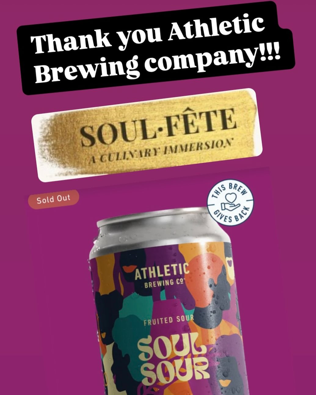 Tomorrow night, at Soul-Fete, Wednesday 2/26, our guests can enjoy the SOLD OUT @athleticbrewing Soul Sour which is “a fierce and fruit-forward Sour brew crafted annually in honor of Black History Month. It features the vibrant flavors of blueberry, lemon, and mango and offers a smooth, sweet nose and bright, tart body. Delicately sour but exceedingly crisp, it’s refreshing on both palate and soul.” and is alcohol-free.
See link in our IG bio to snag some last minute tix for tomorrow night at Carriage Barn in New Canaan at 6pm. Sit down dinner, live music from The Misfits! Mionetto Spritz and bourbon tasting from CT’s own @nineteen70something_bourbon. Get those dancin’ shoes ready! Link in bio for tix!!