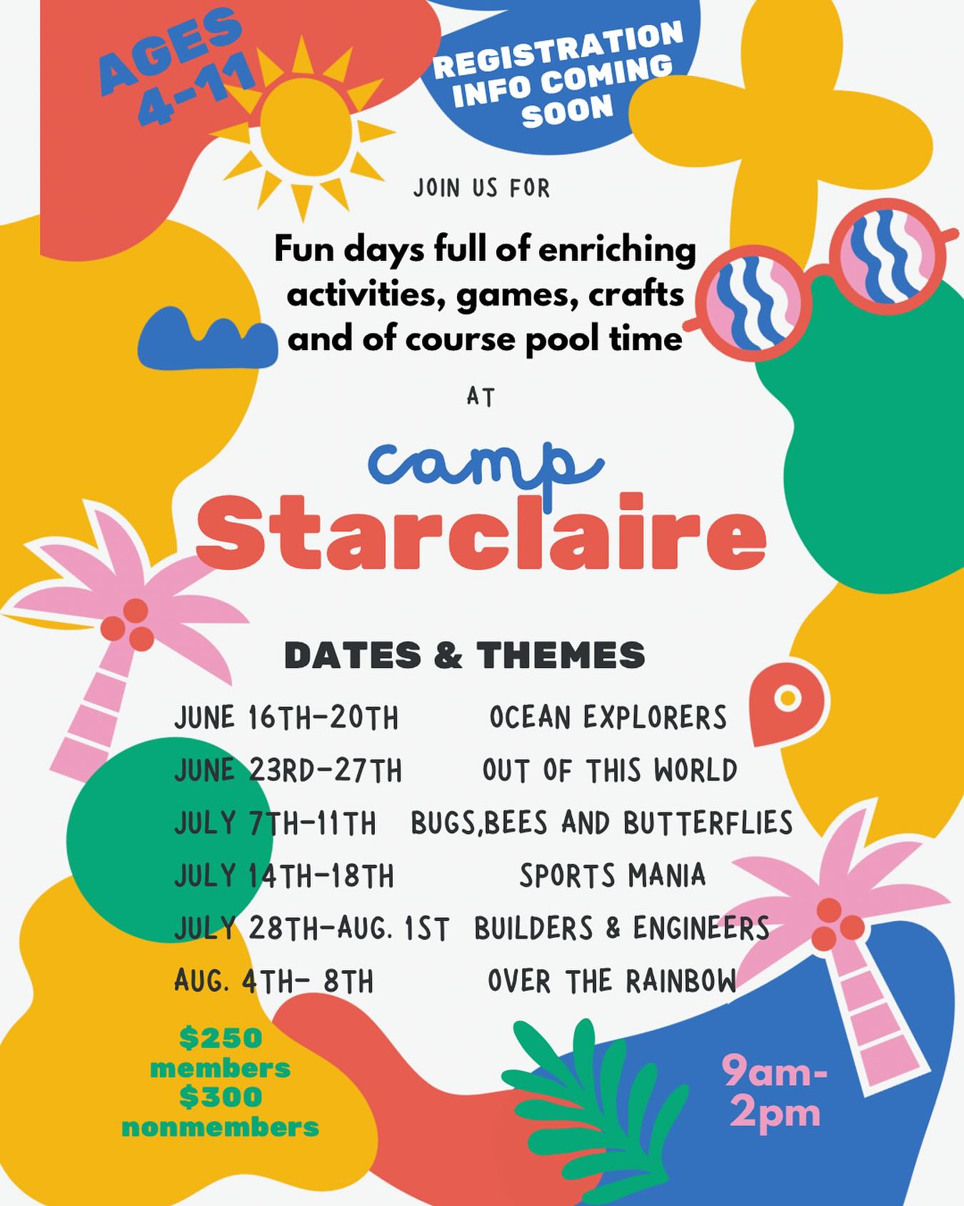 camp starclaire will be back this summer! DM us for the link to sign up 😎☀️🌻⛱️