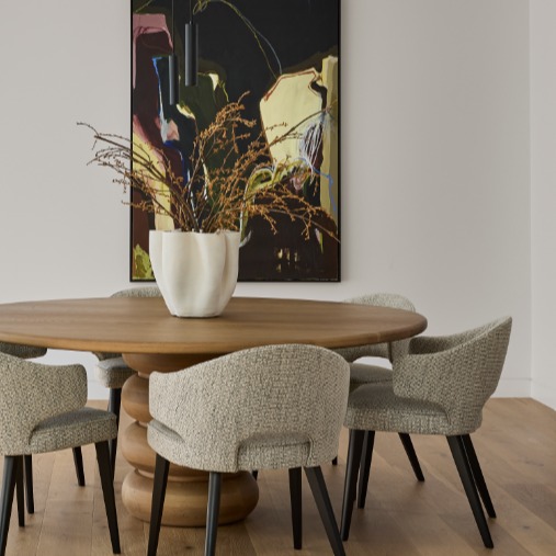 COCO DINING TABLE and MILAN DINING CHAIRS by @kwerkfurniture. Soft curves making an inviting dining experience in our Brighton Project