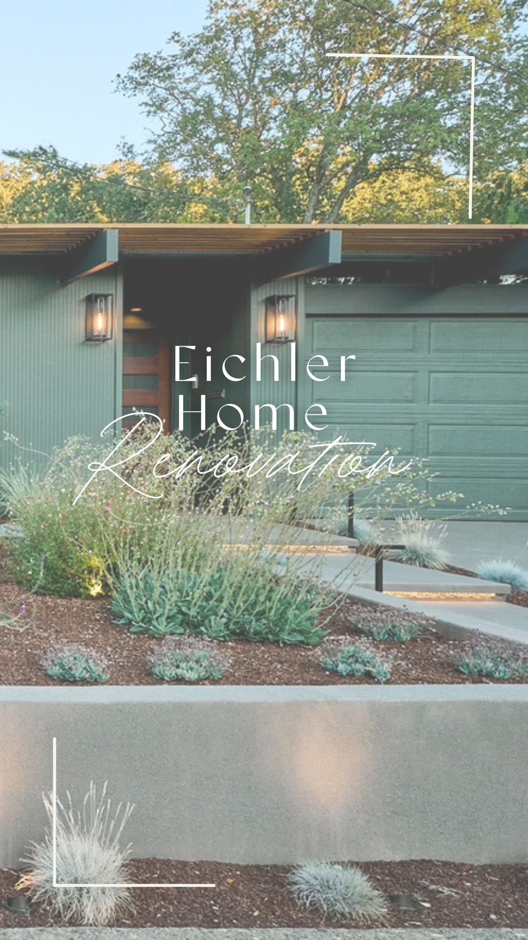 Our clients wanted a full home transformation and that’s exactly what they got. Our #eichleronnova project is unrecognizable from her flat, one-note before and we have some happy clients on our hands.
The mid-century modern style of Eichler homes lends itself to being able to go a bit bold on paint colors. What do you think of the moody green?
Photos: Ebbe Roe Yovino-Smith @hatheadhair
Lighting: @shadesoflight
Paint/Stain: @benjaminmoore Rainy Afternoon (siding) | @sherwinwilliams Rock Bottom (beams, eaves) | @sansincorp Suede
Front door: @simpsondoorco
Wood species: cedar
#eichlerhomes #frontyard #homerenovation #ruemagazine #dwellmagazine #marincounty #interiordesigner #exteriordesign #curbappeal