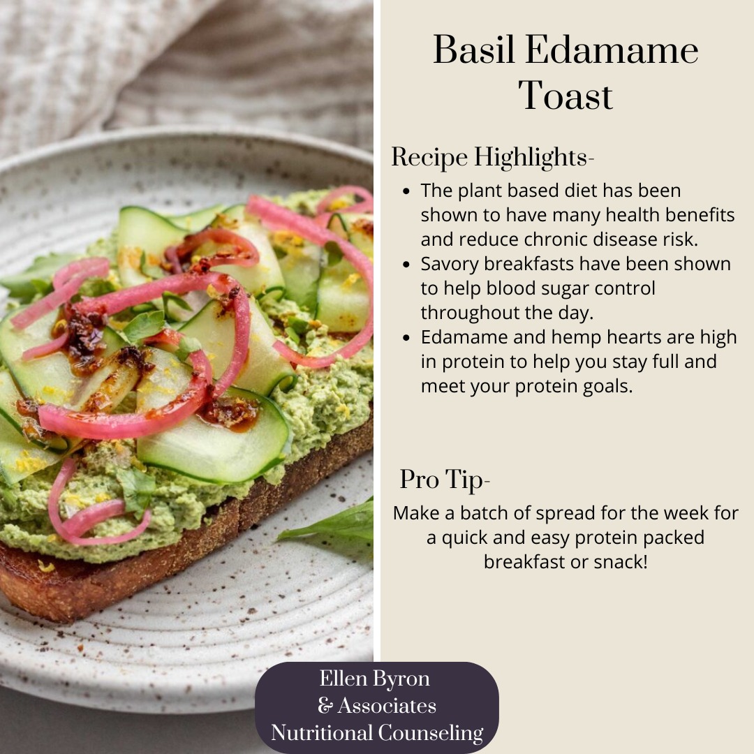 Recipe of the week!
As talked about in our last post, research is finding that plant based diets are very beneficial in diabetes control. There is also research that suggests savory breakfasts help with better glucose control throughout the day as well.
This recipe makes for a great blood sugar controlling start to the day, or great as a snack. Full of light and fresh flavor, it also packs about 20 grams of protein per serving. Be sure to chose a bread that is high in fiber to really boost your morning nutrition.
-
#dietitiansofinstagram #recipeoftheweek #plantbased #plantbaseddiet #breakfast #savorybreakfast