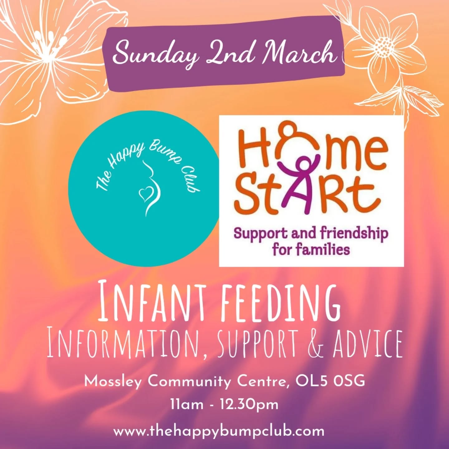 HUGE apologies for the recent silence, I am coming to terms with my maternity leave ending and going back to work in 2 weeks, it's an emotional time to say the least!
However, our next bump club is just around the corner!! In fact, ONE WEEK TOMORROW!
SUNDAY 2ND MARCH (How is it nearly March already??!!)
If you're pregnant and are lost in a world of how to feed your newborn, come along and join us for this FREE event!
The amazing Home Start Infant Feeding team will be joining us, they provide non judgemental feeding advice, whether that's breastfeeding, formula or combi feeding.
We will have plenty of time to chat and ask questions , as well as time to browse our books and baby clothes.
You can book your place through eventbrite or on our website www.thehappybumpclub.com
https://www.eventbrite.co.uk/e/the-happy-bump-club-42-tickets-1257237845239?aff=oddtdtcreator
I look forward to seeing you there!
Emma x