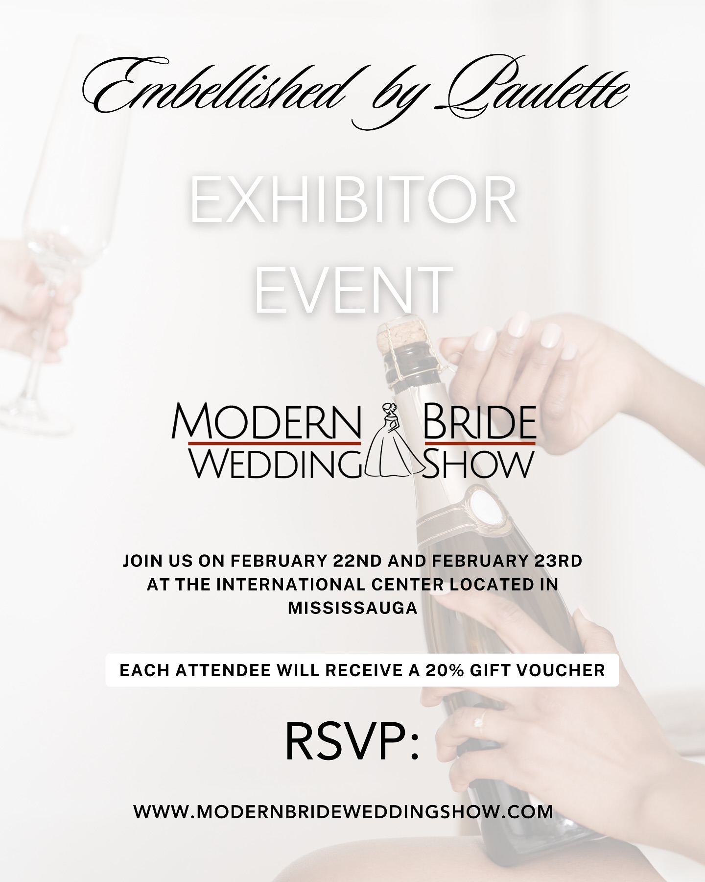 Join us this Saturday and Sunday for an exclusive preview of our newest collection. RSVP at www.modernweddingshow.com
Each attendee will receive a 20% off gift voucher. See you there!
#LuxuryBridalRentals #BridalOnABudget #LuxuryForLess #ChicBride #AffordableLuxury #WeddingSavings #BridalElegance