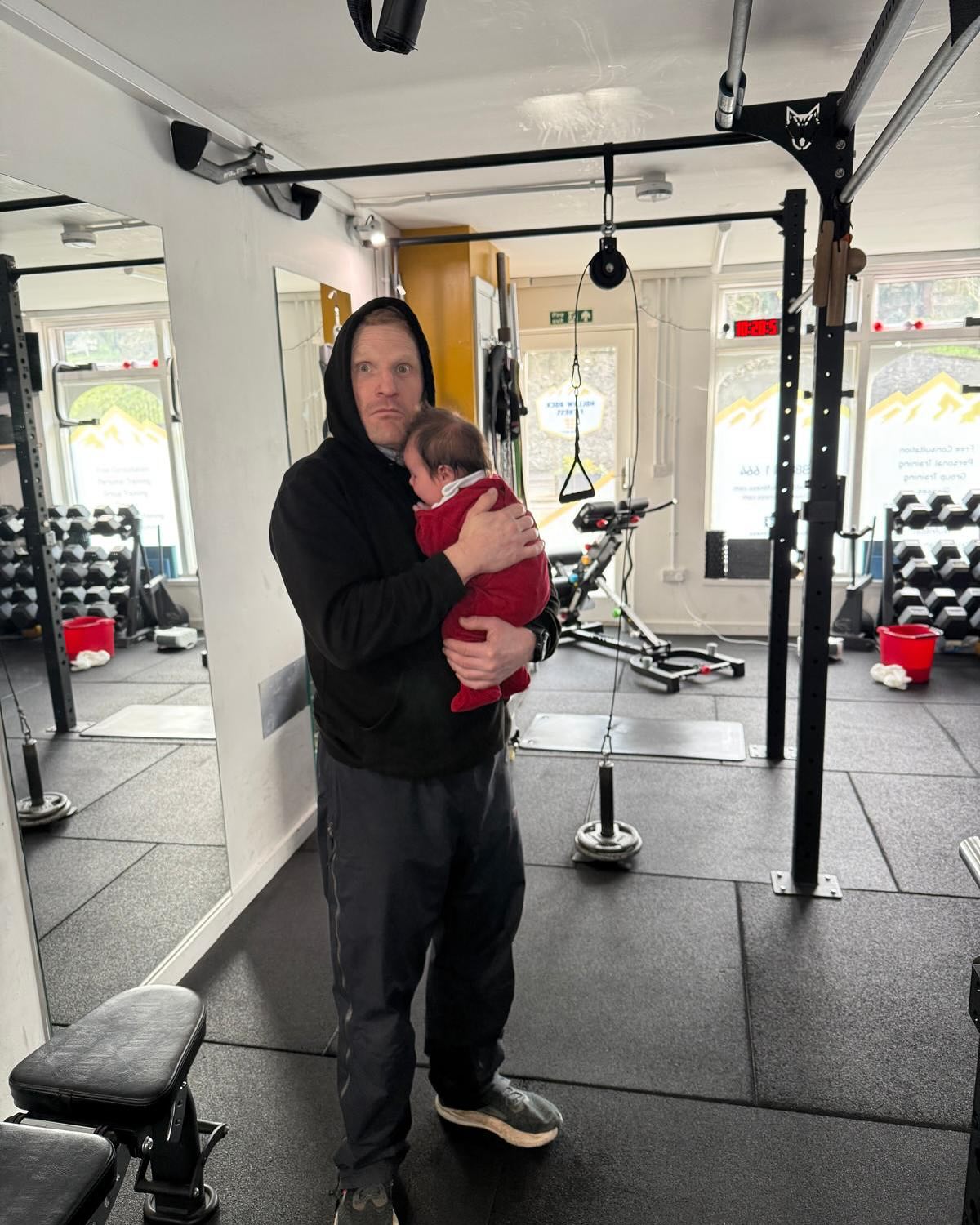 “Training during pregnancy was a challenging yet empowering experience, as it helped me stay strong and connected with my body while preparing for the arrival of my baby.
Returning to training just five weeks after giving birth feels incredibly uplifting for my mental health, as it provides a much-needed boost of energy and a sense of personal accomplishment. 🌟👶
And as a bonus, James is babysitting while I do squats 🤭💪🏻” - Mathilde & Olivia