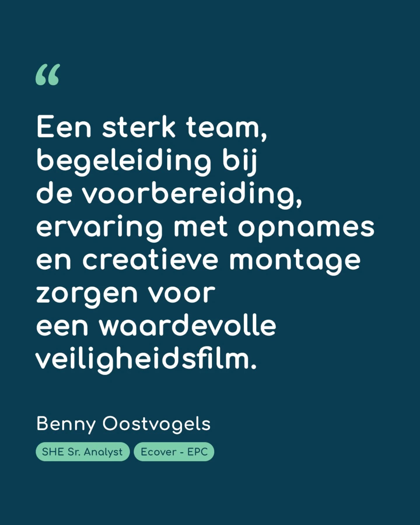 Mooie woorden van onze klant Ecover-EPC! 🤩
"Na een eerste veiligheidsfilm in 2016 deden we in 2024 opnieuw beroep op Ingeblikt voor een herwerking. Een belangrijk werk dat een goede voorbereiding langs onze kant vraagt, maar dat uitstekend begeleid werd vanuit Ingeblikt zodat de keuze van onderwerpen, het uitschrijven van het scenario, het opzetten van een planning voor de opnames en het filmen zelf zeer vlot verliepen. Opnames en montage gebeurden professioneel zodat het uiteindelijke resultaat de verwachting overtreft. Dankjewel Ingeblikt! Zo kan deze film opnieuw vele jaren een basis zijn voor de veiligheidstraining van nieuwe collega’s en bezoekers."
- Benny Oostvogels, SHE Sr. Analyst bij Ecover-EPC
🙏 Benny voor de intussen jarenlange samenwerking!
#ingeblikt #veiligonthaal #safety #preventie #veiligheidsfilm