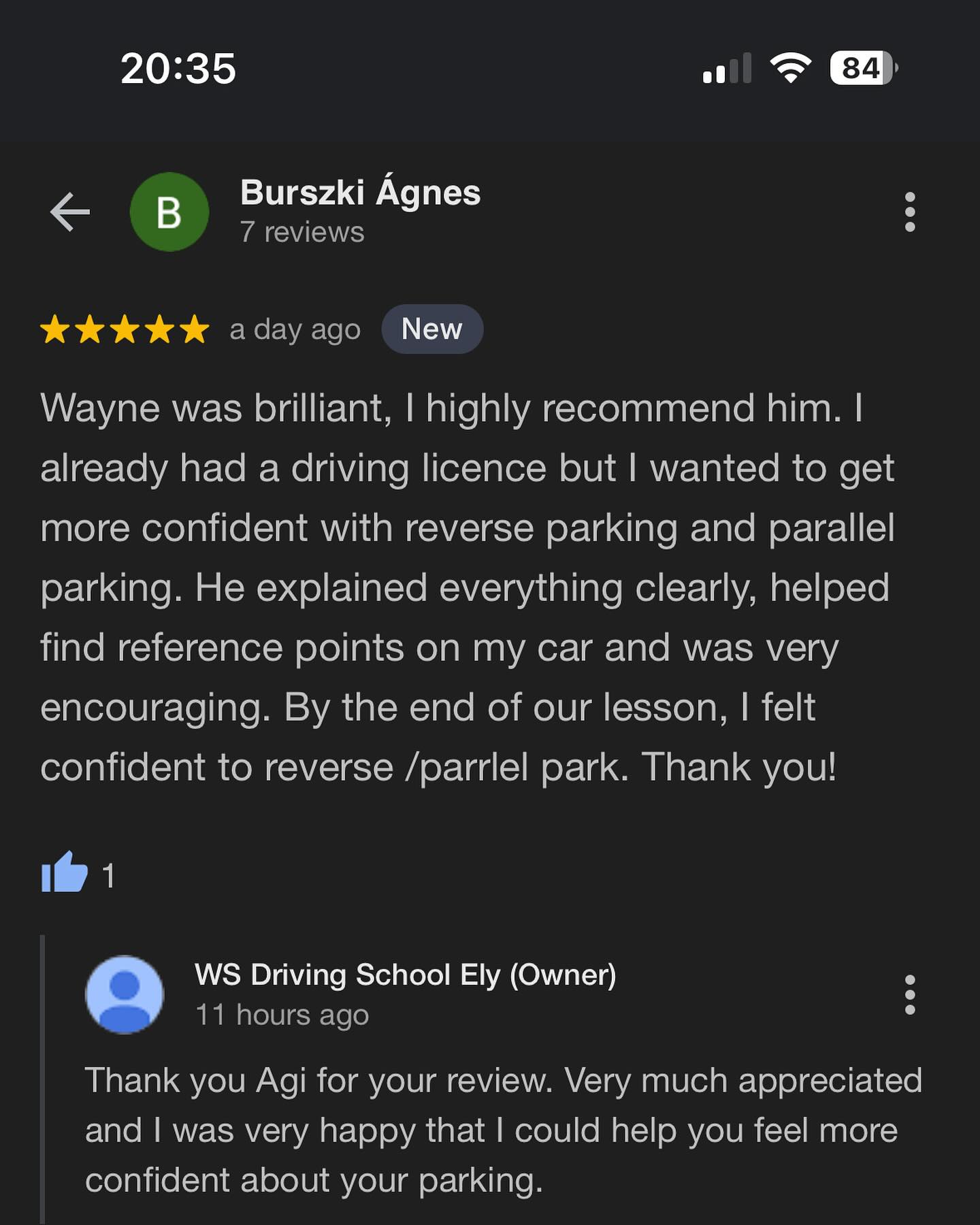 My latest lovely review from Agi. Agi is an experienced driver who came to@me for a little help with her parking as she has never felt that confident with it. In two hours we managed to fix both her bay and parallel parking. WS Driving School offering driver training from a two hour parking lesson to a 30 hour intensive course and all things in between. #wsdrivingschool #elydrivinglessons #elydrivinginstructor #elydrivingschool