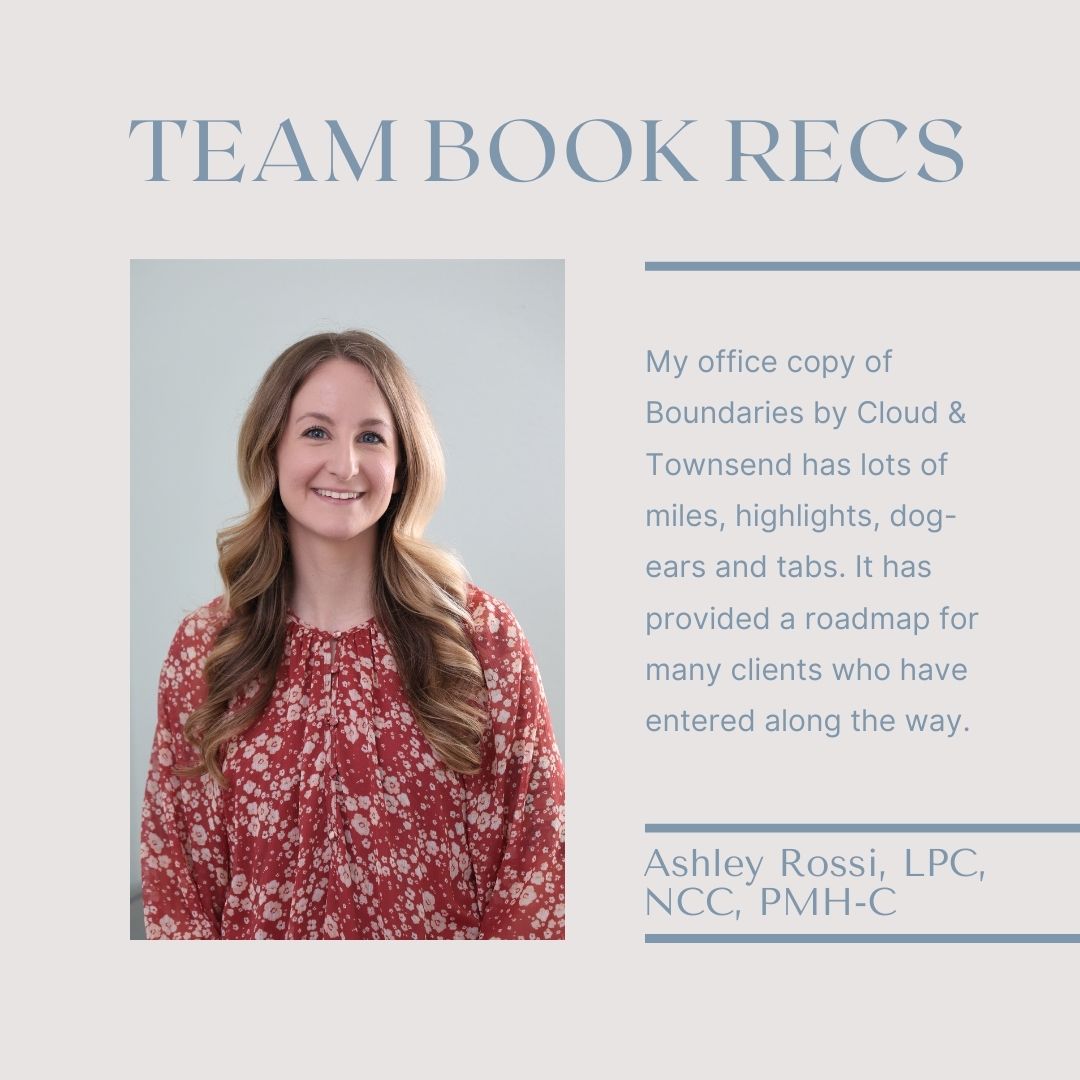 Feature Friday: Team Book Recommendations
📚 Ashley Rossi, LPC, NCC, PMH-C, shares her thoughts on “Boundaries” by Cloud & Townsend.
Ashley’s copy of this book has been a trusted resource in her practice, complete with highlights, dog-ears, and tabs! She emphasizes how this book provides a clear roadmap for clients working to create healthier boundaries in their lives. A timeless resource for personal growth and well-being!
#georgetowntx #austinmentalhealth #atxmentalhealth #wilcomentalhealth #georgetowntxlife #georgetowntxbusiness #georgetowntxliving #austintxtherapist #georgetowntxblogger #hellogeorgetown #georgetowntxtherapy #georgetowntxarea #therapistsofinstagram #mentalhealthmatters
