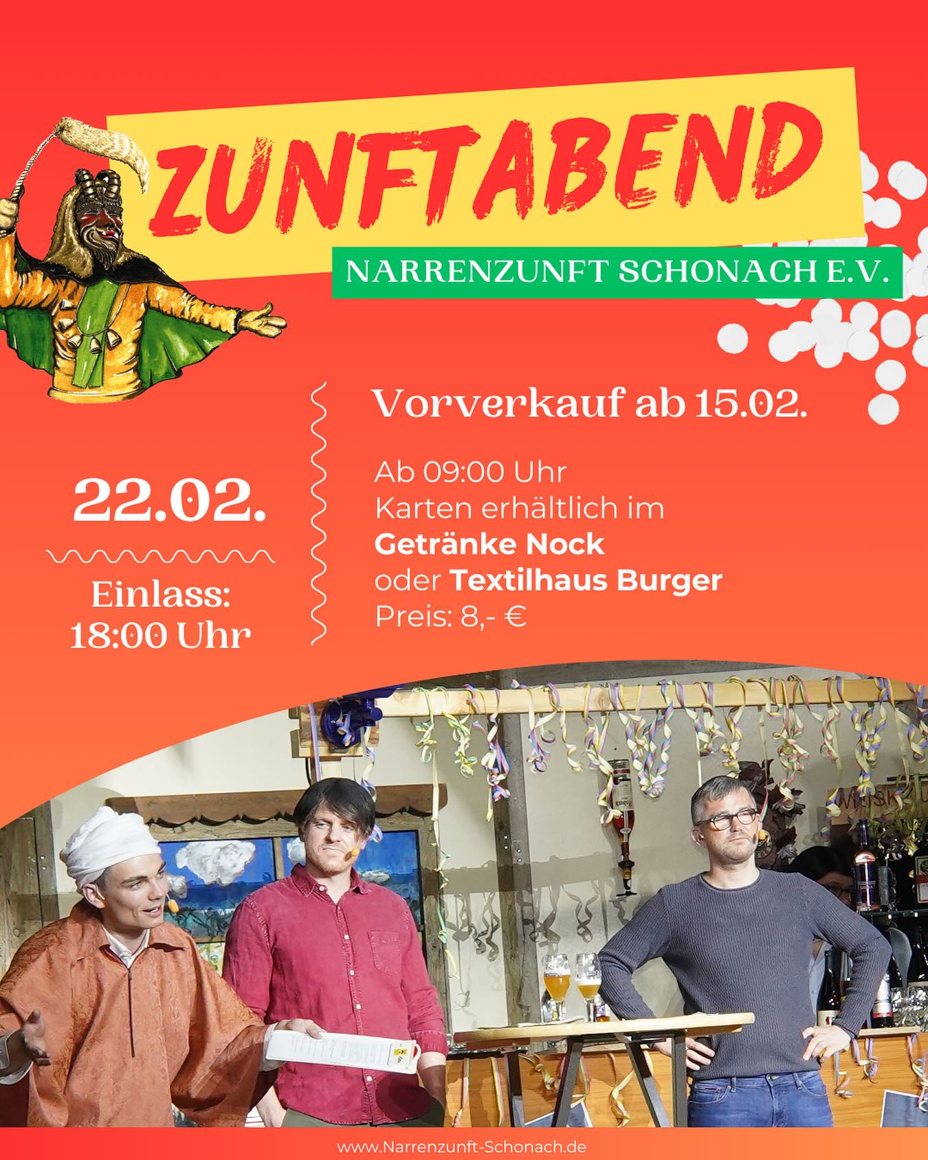 !!!NEWS!!!
Es wird Morgen ein zusätzliches Kontingent bei der Abendkasse mit Stehplätzen geben 🥳
Und einer neu noch nie davorgewesenen Disco Bar 🚀💃🕺🪩
Geißenmägde und Geißenmeckerer im Häs - Eintritt frei 🎉
Einlass: 18:00 Uhr
Beginn: 19:30 Uhr
Eintritt: 8 Euro (erfahrungsmäßig nur begrenzte bis keine Anzahl von Karten an der Abendkasse)
#nzschonach #geißenmagd #geißenmeckerer #schonach #batzewecke #esgohtdegege #fasnet #fasnet2025 #2025 #verbandoberrheinischernarrenzünfte #narrenzunft #narrinarro #brauchtum #carnival #party #fun #people #tradition #blackforest #love #schwarzwald #nature #history #bepartofit #germany #mask #wood #winter #culture