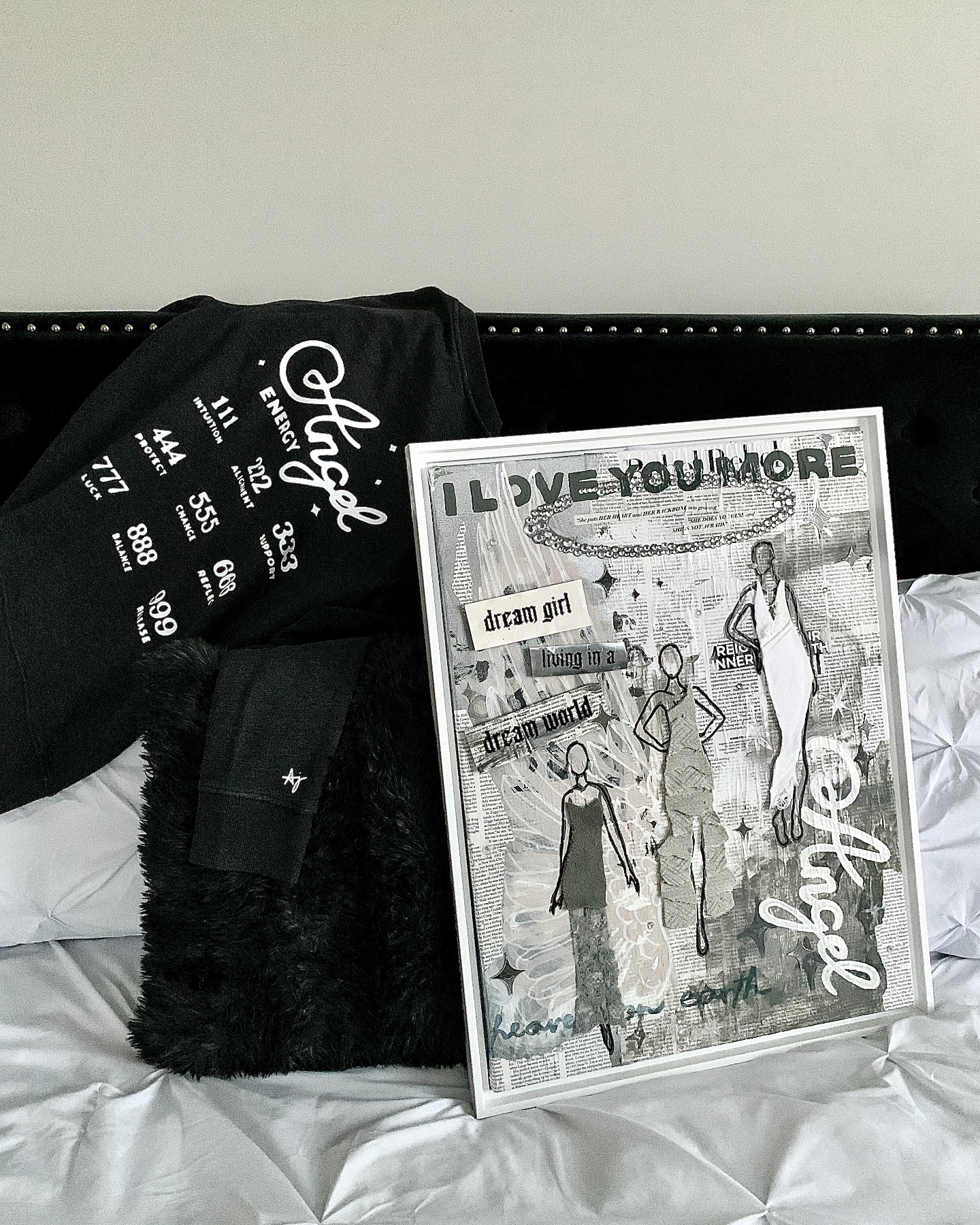 mixed media art piece and coordinating sweatshirt design by me 🤍 for my beautiful momma!! @lindacassidy1