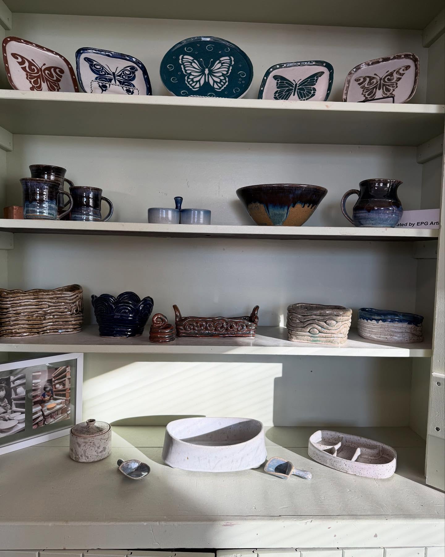 Pots of the week! Included some examples of glazing using our new spray booth, coil pots made by Friday beginners, and slip decoration options in the form of butterflies