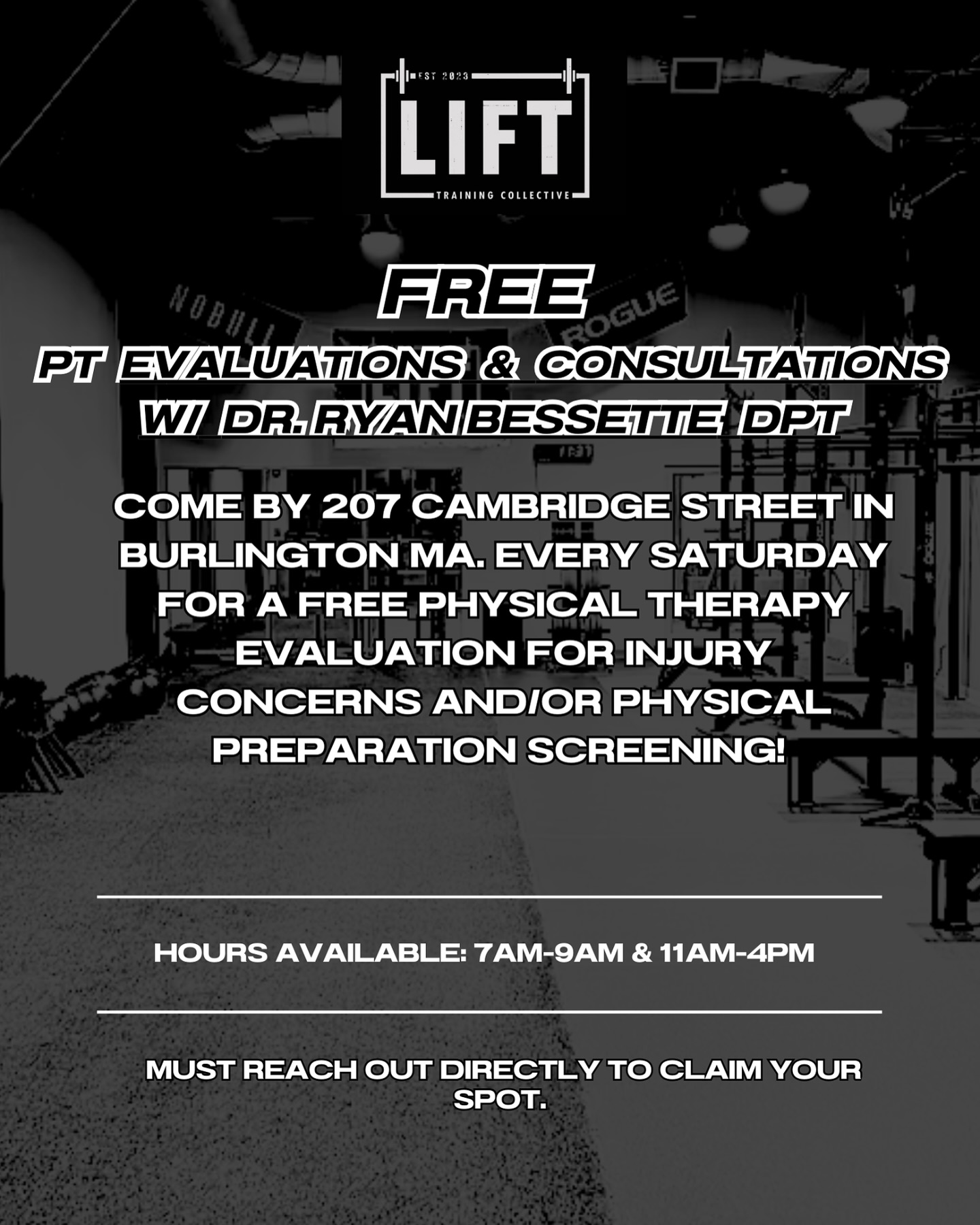 ATTENTION MEMBERS/NON MEMBERS‼️‼️
•
If you have a nagging injury or a gap in your performance, come on by for this free eval to ensure you get the treatment you deserve. This service is unlike any of your typical Physical therapy treatments and is going to be something you won’t want to miss!
•
RAISE THE BAR!