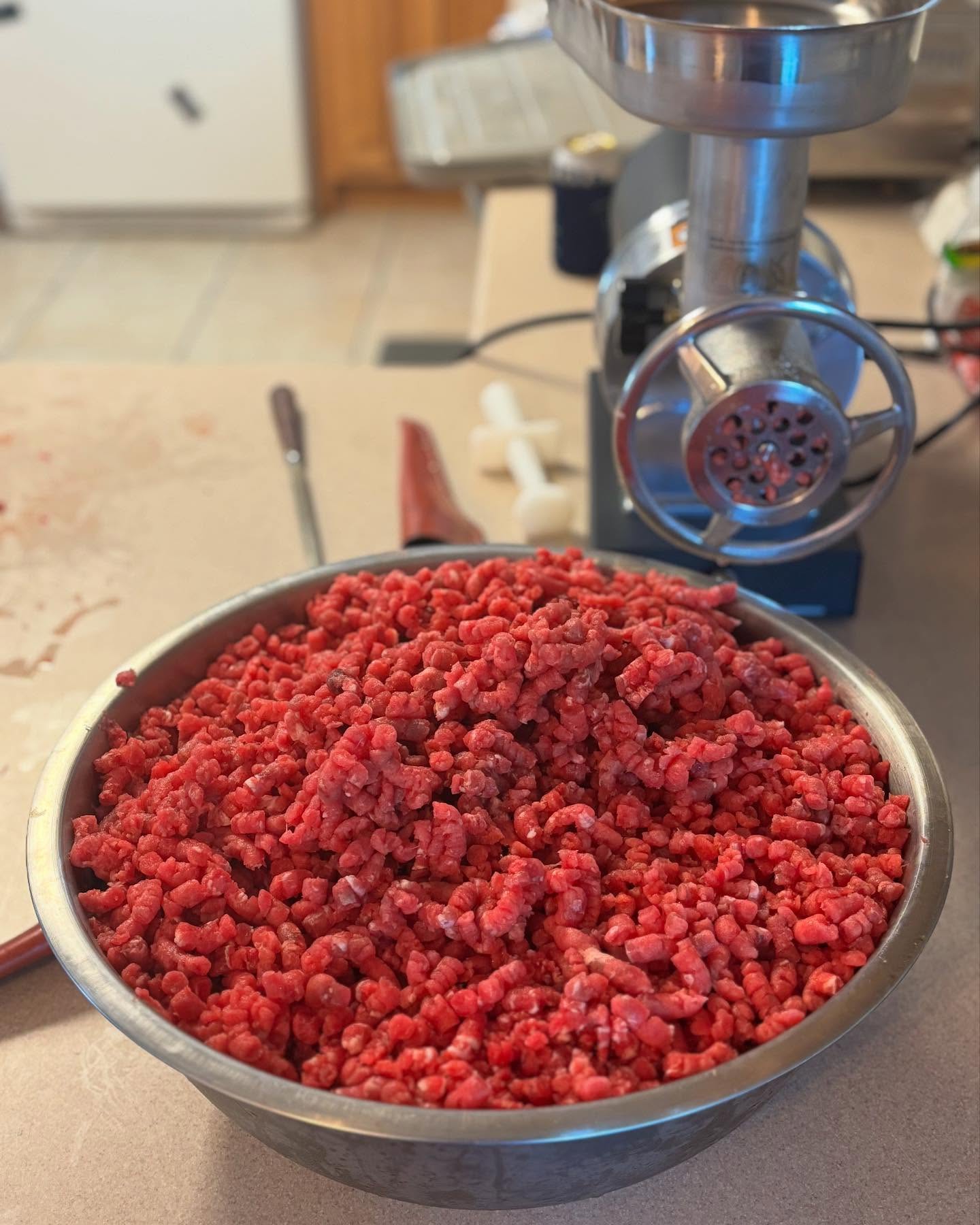 Putting some fresh grass fed ground beef in the freezer!