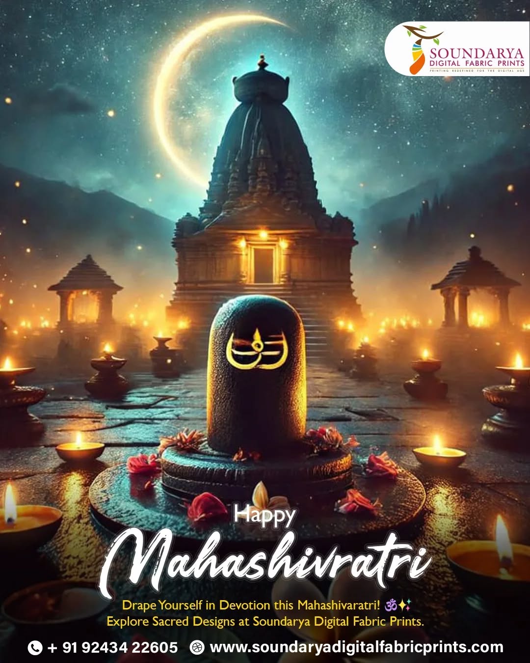 🕉️ Embrace the Divine Artistry this Maha Shivaratri! 🙏✨
On this sacred night of Maha Shivaratri, we honor Lord Shiva, the epitome of transformation and creativity. 🌙
At Soundarya Digital Fabric Prints, we draw inspiration from Shiva's cosmic dance to craft exquisite fabric designs that embody the essence of creation and renewal. Just as Lord Shiva transforms the universe, we transform fabrics into masterpieces. 🏵️🎨
🙏 May Lord Shiva bless your life with peace, prosperity, and vibrant creativity.
Chant Om Namah Shivaya and adorn yourself in the colors of divinity this festive season!
🏢 Soundarya Digital Fabric Prints – Weaving Art into Fabric
📞 Contact Us: +91 63619 16459
📧 Email: info@soundaryadigitalfabricprints.com
📍 Address: #15/1, Ground Floor, 6th Cross, Right Side Magadi Road, Behind Arun Marbles, Bengaluru - 560003
🌐 www.soundaryadigitalfabricprints.com
#MahaShivaratri #OmNamahShivaya #LordShiva #ShivaBlessings #ShivaTatva #Mahakal #HarHarMahadev #ShivaDevotee #SpiritualVibes #ShivaratriSpecial #BangaloreBusiness #TextileIndustry #FabricPrinting #SoundaryaFabrics #CreativeDesigns #EthnicWear #DivineDesigns #FashionFabric #IndianTextiles #HandmadeWithLove #BangaloreStores #LuxuryFabrics #FestiveWear #DevotionalArt #IndianCulture #TraditionalWear