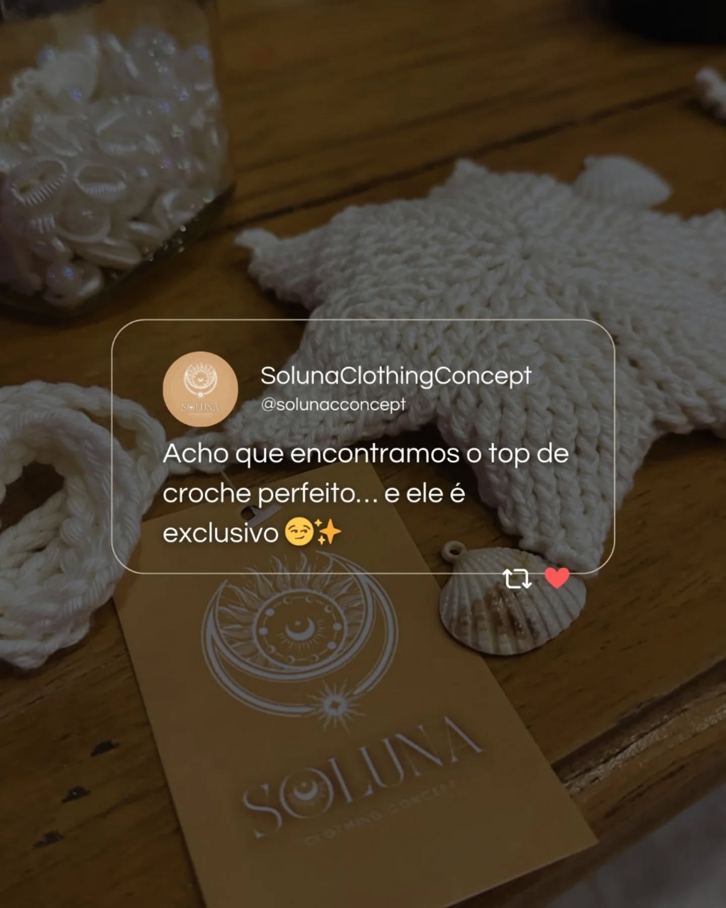 A Soluna agora tem confecção própria! Tá sabendo dessa? Não? 👇
Quando criamos a Soluna, criamos pensando em identidade e agora demos mais um passo com a nossa própria confecção de crochê. Peças únicas e personalizadas! 😍
Postaremos nossos modelos prontos com as medidas e referência na modelo, caso não seja do seu tamanho, aceitamos encomendas via direct ou whatsapp (11) 9 1546-9616. Basta enviar suas medidas e aguardar o prazo determinado no momento da compra.
Estamos atualizando o nosso site e colocando um espaço só para nossas criações!
Acompanhem
www.solunaclothingconcept.com.br ☀️🌛
