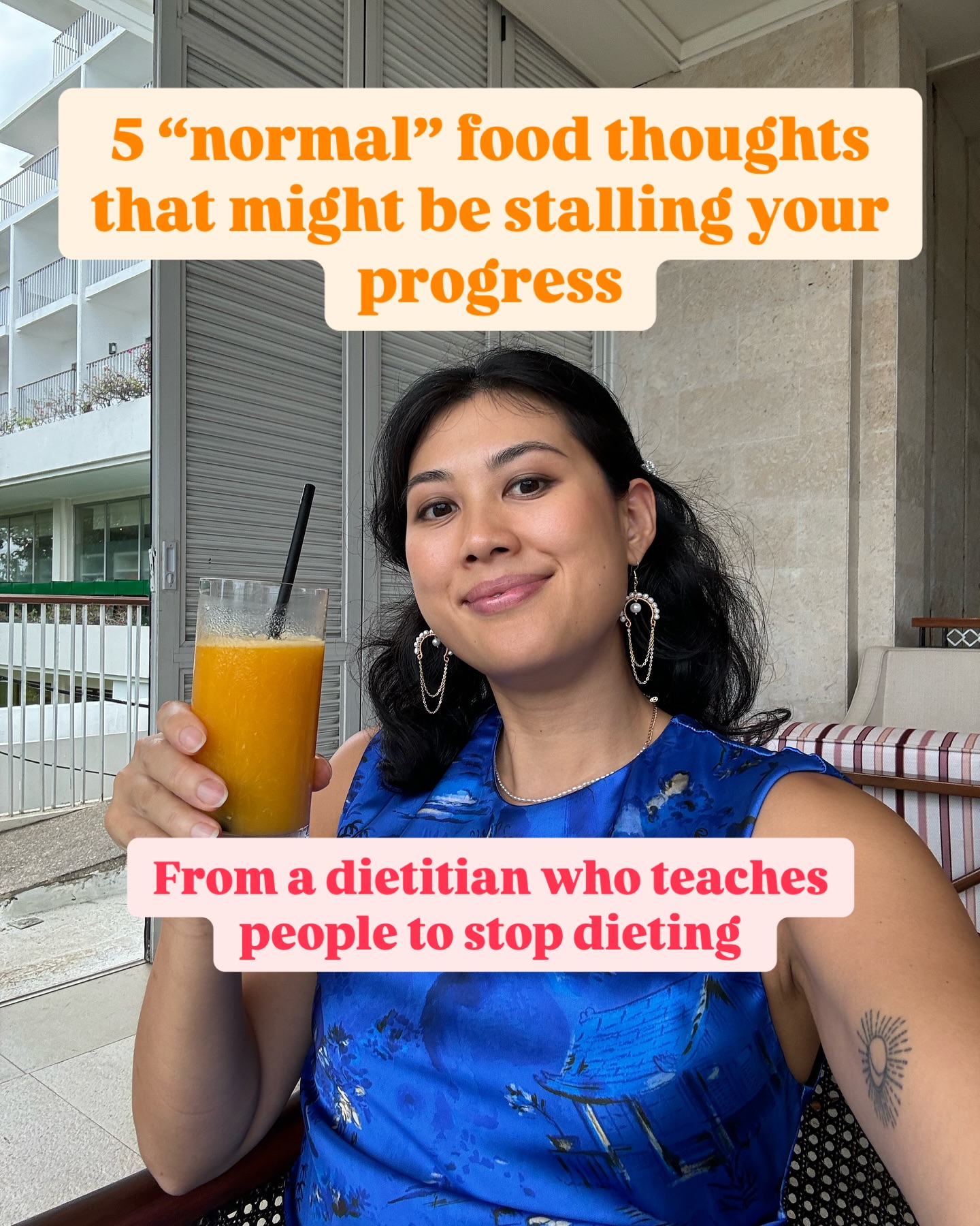 I’ll reframe these in a healthier, happier way in my next post! This is how an unhealthy relationship with food can sound, and can actually make things worse mentally AND get in the way of your physical goals too.
Maybe you just wanted to start eating healthier, got inspired by social media, but now it’s turned into something else. These thoughts are usually from dieting, and not about health or wellbeing at all! And definitely can keep you in an unsustainable way of eating and living, even if you need to lose weight or have a health condition.
I’m here to help you eat better and think of food in a non dieting way, follow for more tips from a non dieting dietitian, and if you need more support, I’m taking new clients too. You got this! ✨