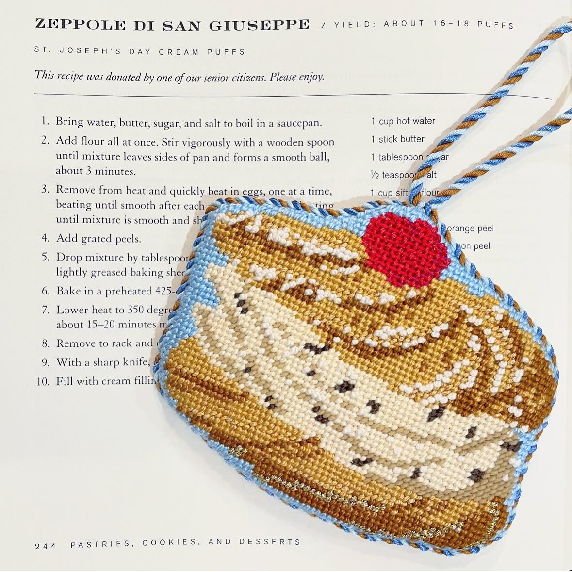 Saint Patrick? Never heard of her 😜
Now is the perfect time to start your zeppole stitching for Saint Joseph’s Day! 13 mesh, stitch painted, available now and ready to ship!
Perfectly stitched and finished by the incomparable @playingndlpt