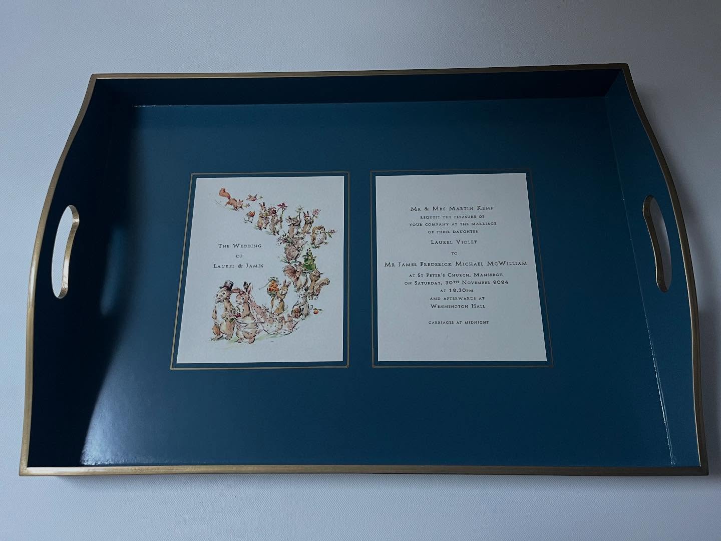 Lovely two part wedding invitation on F&B Stiffkey Blue tray.
.
.
#smallbusiness
#weddingtray
#weddingsuppliers
#weddinginspiration #weddinginvite
#weddinginvitation
#madeintheuk
#madeinengland
#weddingguest #interiors #interiorstyling #interiorinspo #tray #personalised #personalized #weddinglove #love #weddingideas #weddingdecor
#citywedding#countrywedding
#letterpressinvitations#coolbride
#londonwedding