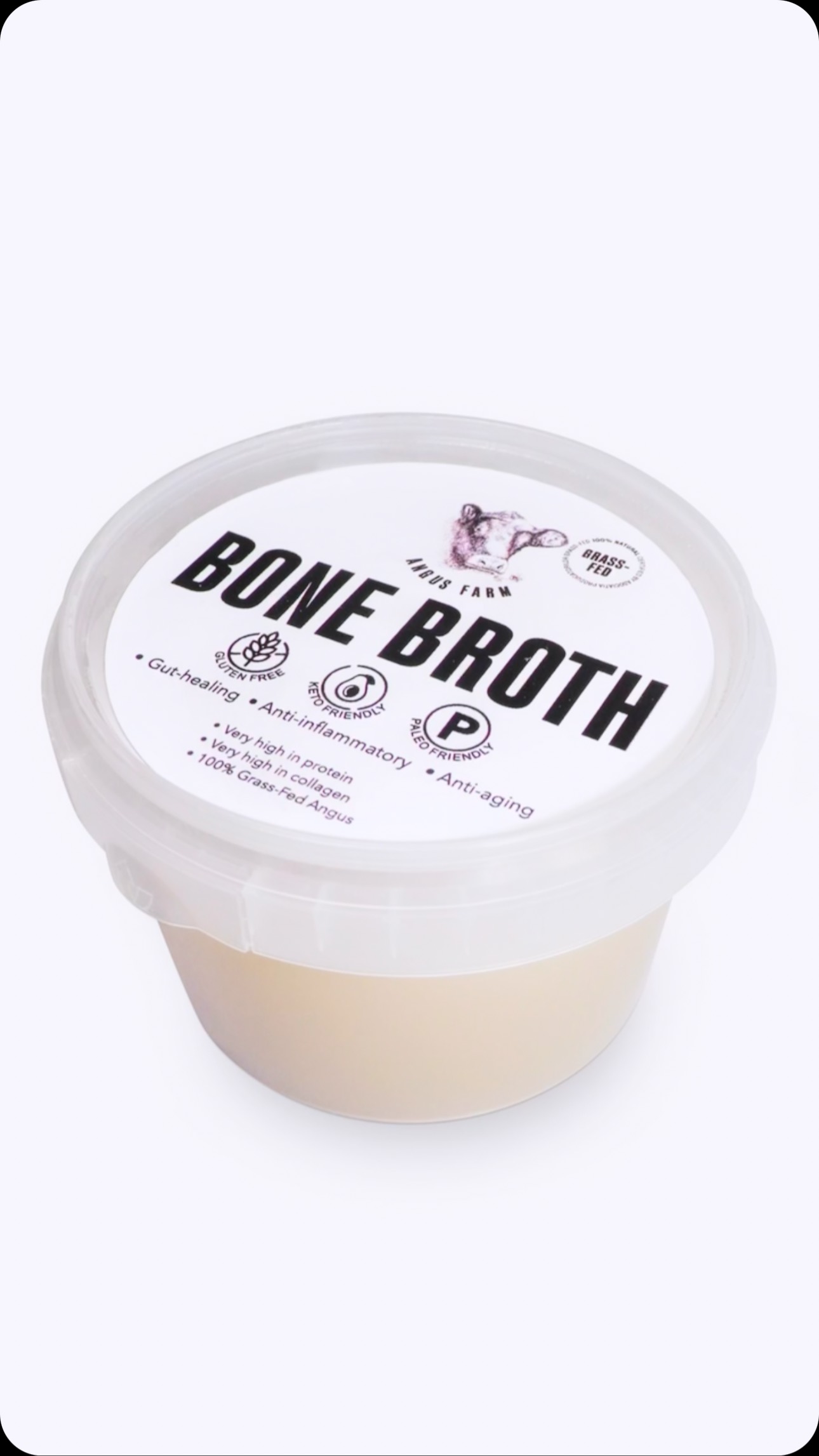 100% grass- fed Angus Bone Broth: gut healer, natural botox and joint fixer in one 🌿 ▪️Slowly boiled for 48hrs ▪️17g of Bioavailable collagen per cup #foodismedicine #cleaneating #regenerativefarming #guthealth #guthealing