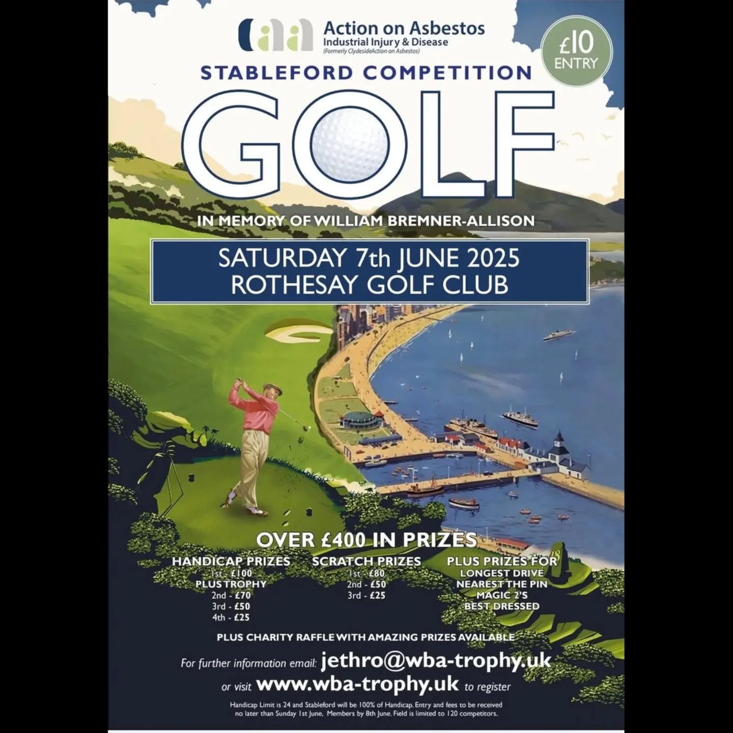 Another date for the diary as one of our biggest open competitions returns, and we are so happy too see @jethroba1 back in the driving seat again doing what he does best.
Entry form follow the link below
https://www.wba-trophy.uk/2025-entry-form/?fbclid=IwY2xjawIsN3xleHRuA2FlbQIxMQABHVMdTB0nuUqWo8pmSsTPe5TCmr7vWEzoAAZe_njuF8ReIDl-o9FBq8-q7A_aem_2hQ715oXZl53G3qTv_fKhg
#golf #open #stableford #actiononasbestos #scottishgolf #charityevent #wbatrophy