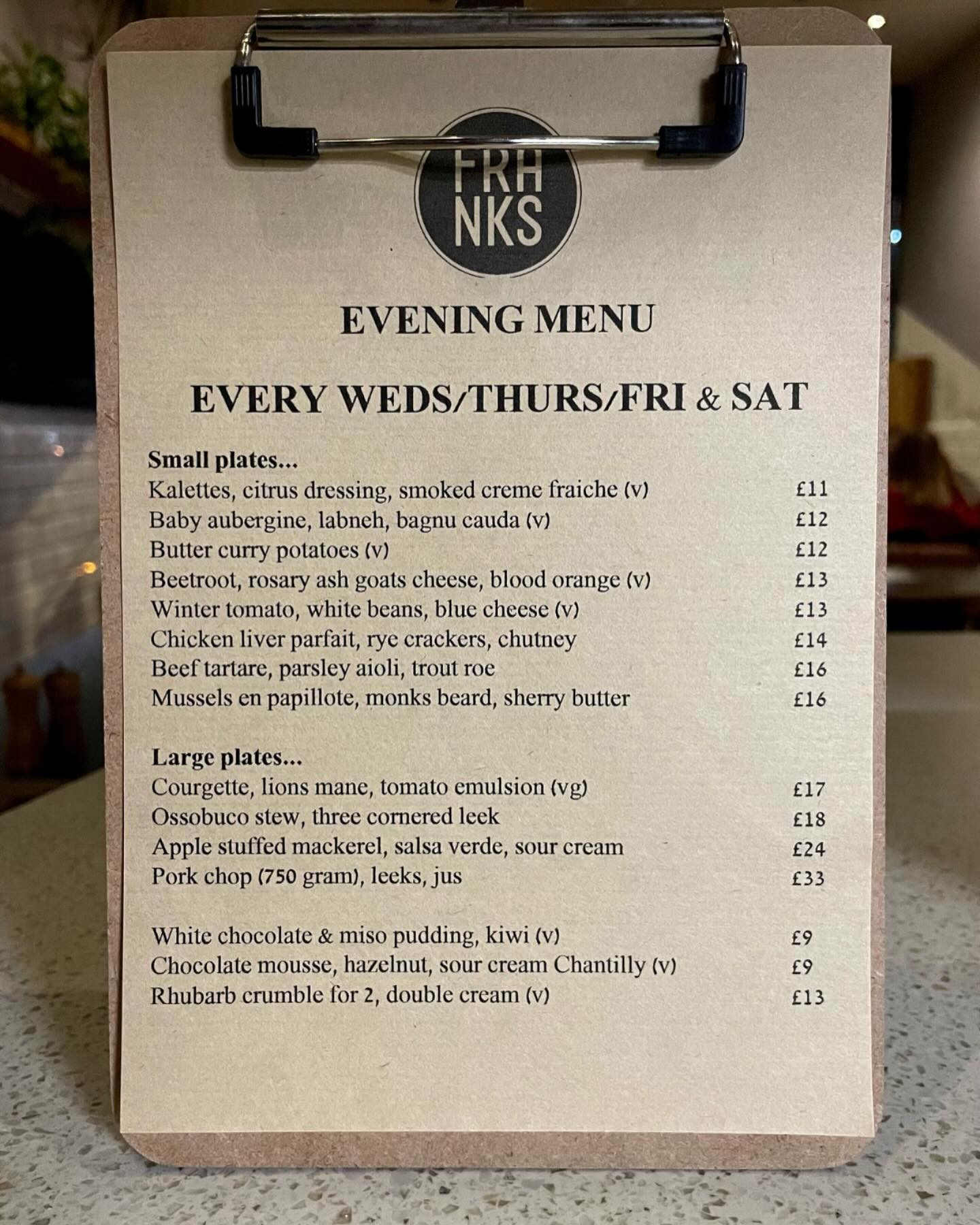 Latest evening menu. Look fine.