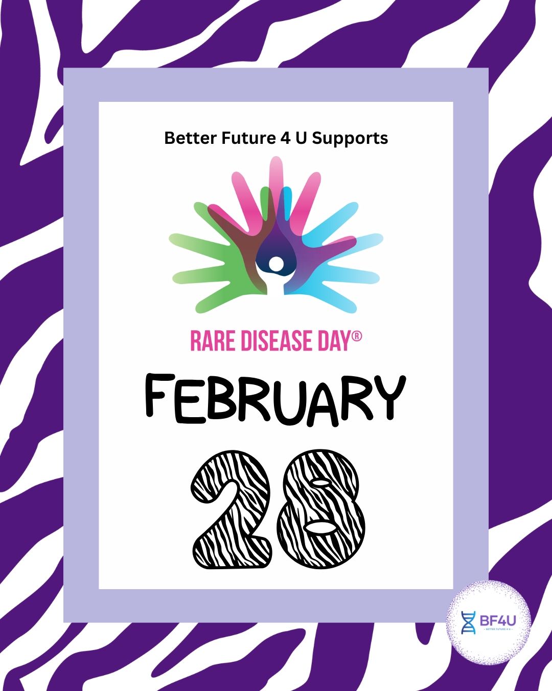 Rare Disease Day is a global initiative to raise awareness and generate support for everyone who is on a rare medical journey. It takes place on the last day of February, which this year is February 28th.
Though Rare Disease Day is patient-led, everyone—including individuals, families, caregivers, healthcare professionals, researchers, clinicians, policymakers, industry representatives, and the general public—can participate in raising awareness and taking action for this vulnerable population in urgent need of attention.
Together, we are shining a light on people living with a rare disease, and collectively aim to change and improve the lives of 300 million people worldwide. Show your stripes and tag @BetterFuture4U.HNRNPU to share your support of #RareDiseaseDay
.
.
.
#RareDiseases #ShowYourStripes #RareButStrong #RareDiseaseAwareness #LightUpForRare #HNRNPU #HNRNPUAwareness #BetterFuture4U #BF4U
