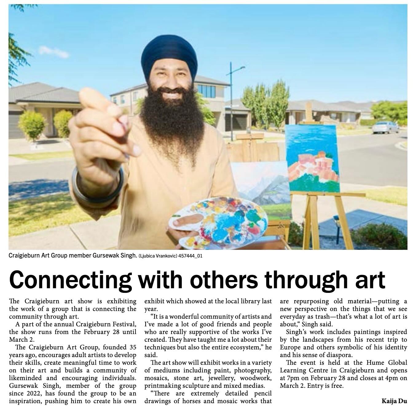 🚨We’re in the news!!🚨
Huge shoutout to our amazing member @gsingh.art Gursewak Singh for being featured in the Northern Star weekly paper!📰🎊 Gursewak’s talent and dedication is making waves, and we couldn’t be prouder!🎨
This is what our Craigieburn Art Group is all about- creativity, community, and celebrating each other’s success! Want to be part of the magic? COME JOIN US and let’s make art together!🖌️
📍Weekly meet-ups in Craigieburn- DM us for details!
#featuredartist #artcommunity #craigieburnart #artgroup #art